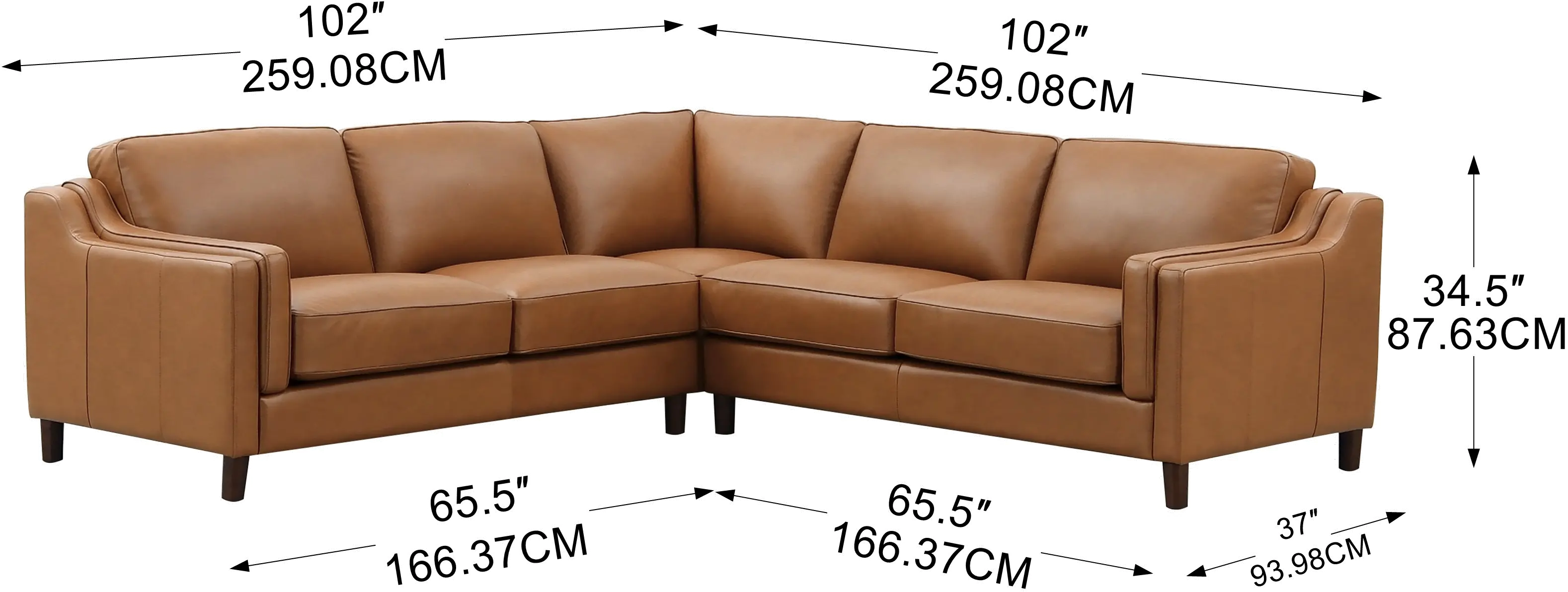 Ballari Cognac Brown Leather 3 Piece Sectional-4