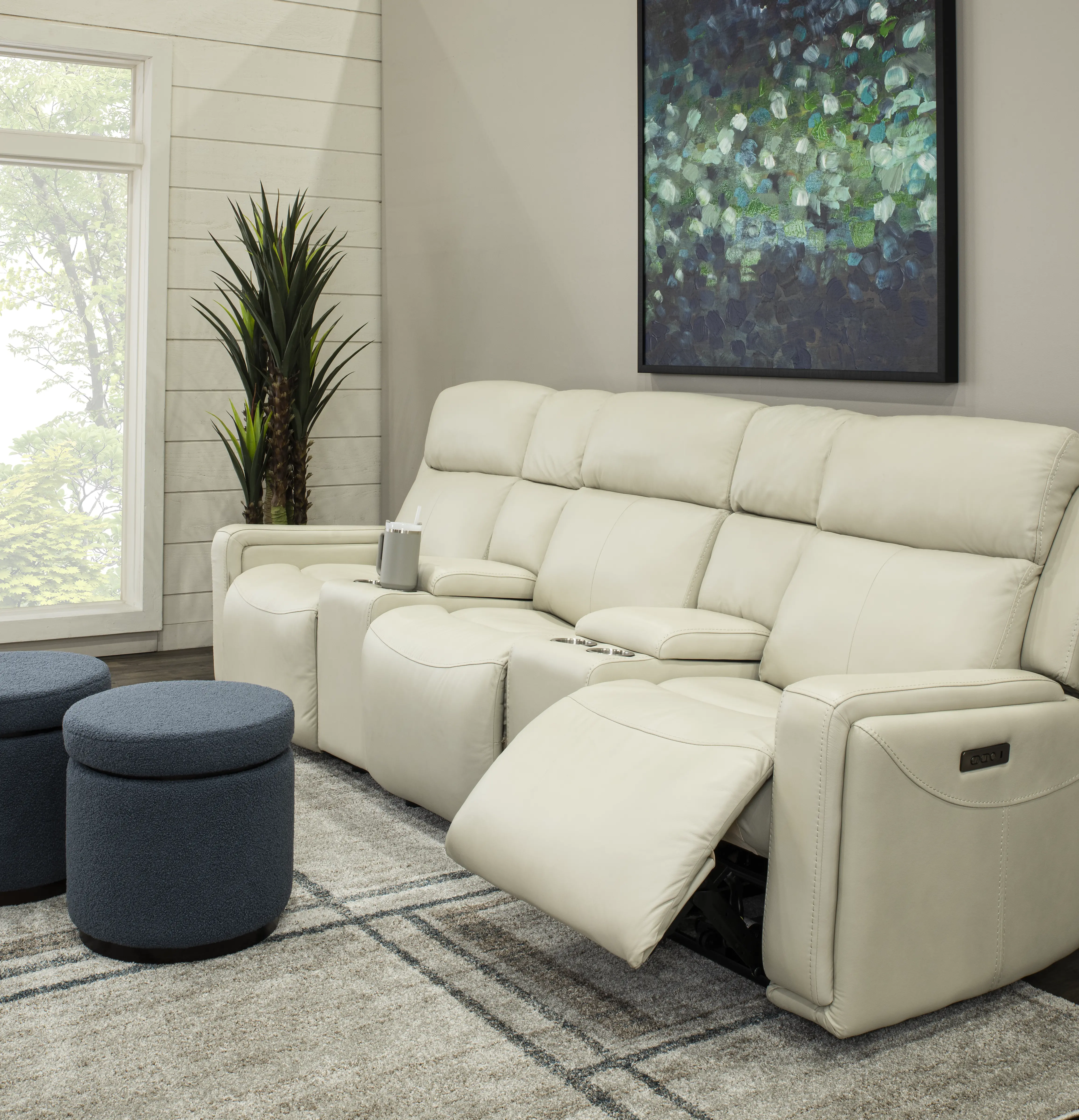 18 Inch Sunny Blue Gray Round Ottoman-2