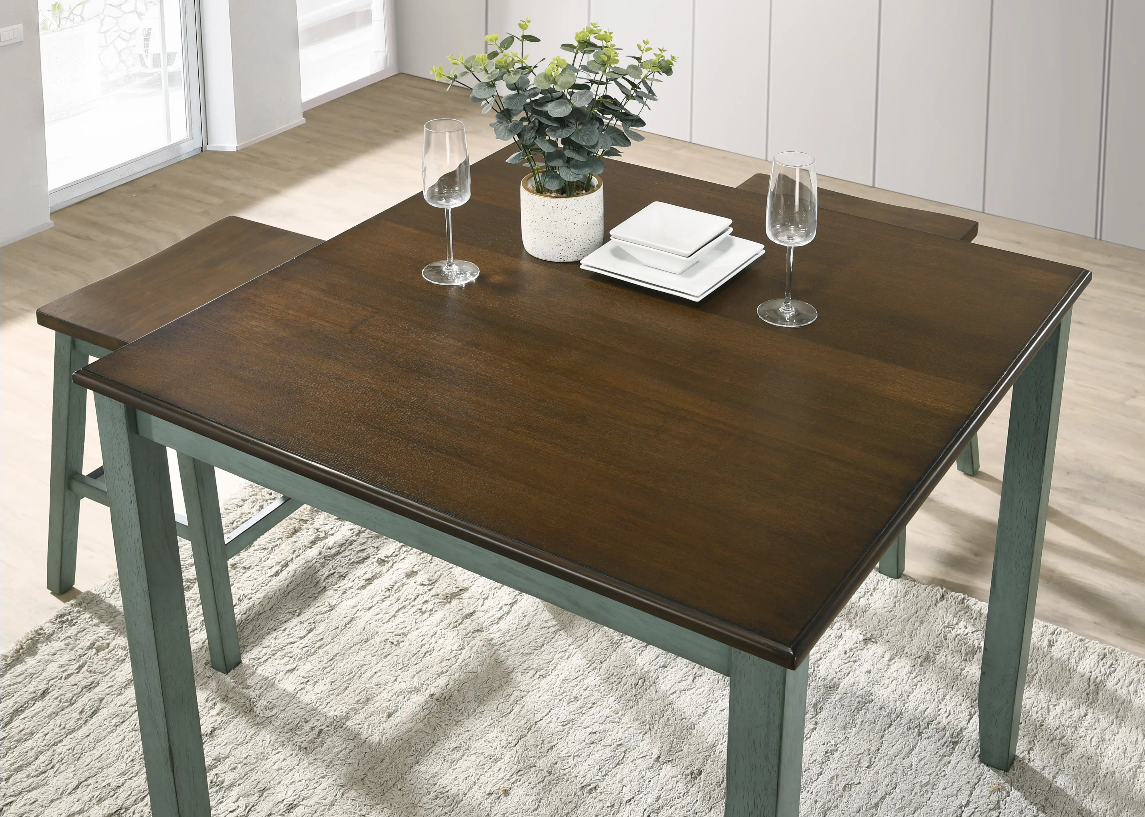 IDF-3124GRPT5PK Silva Antique Green 5 Piece Counter Height Dining Set-1
