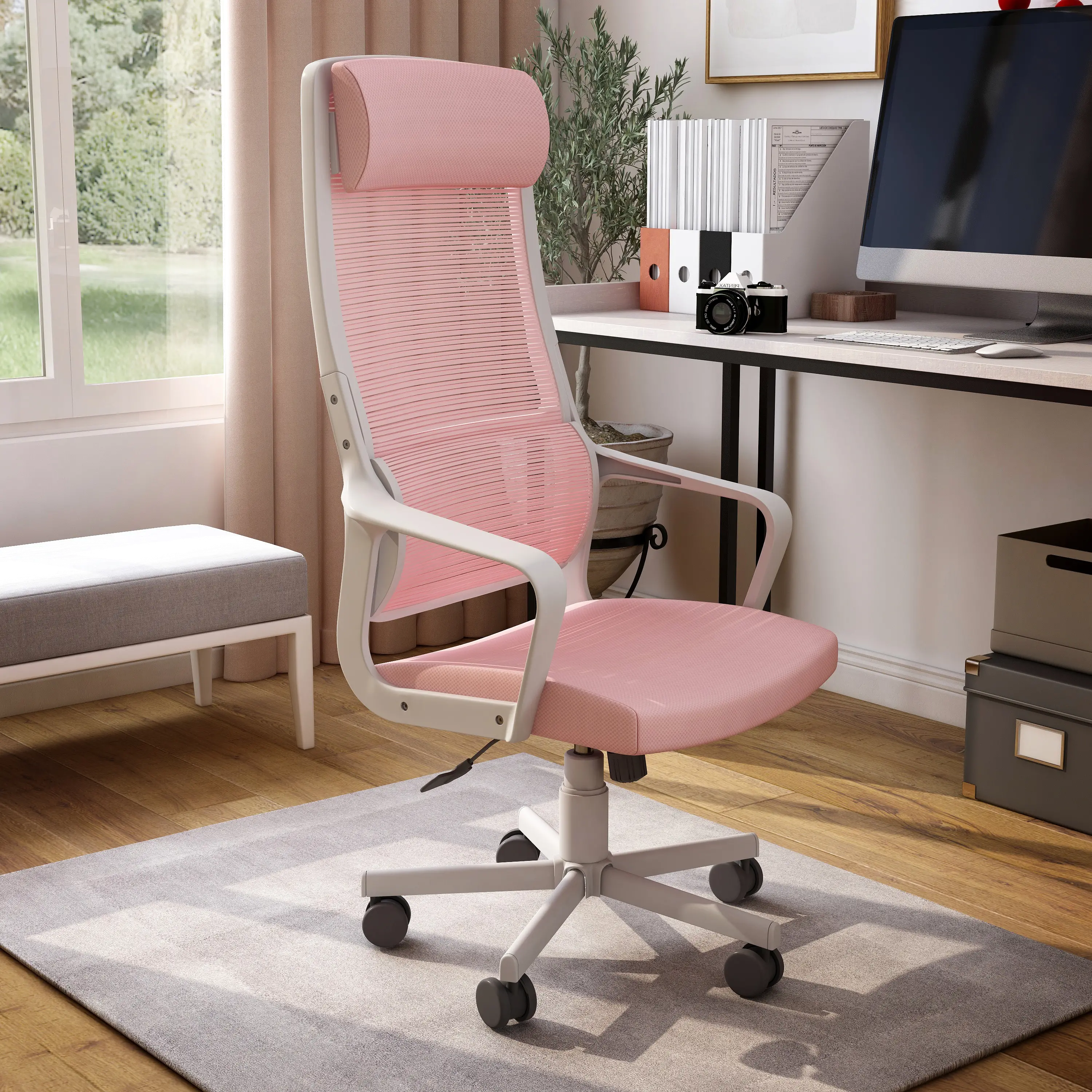 IDF-6030-PK Tilah Metal and Mesh Pink Adjustable Office Chair-2