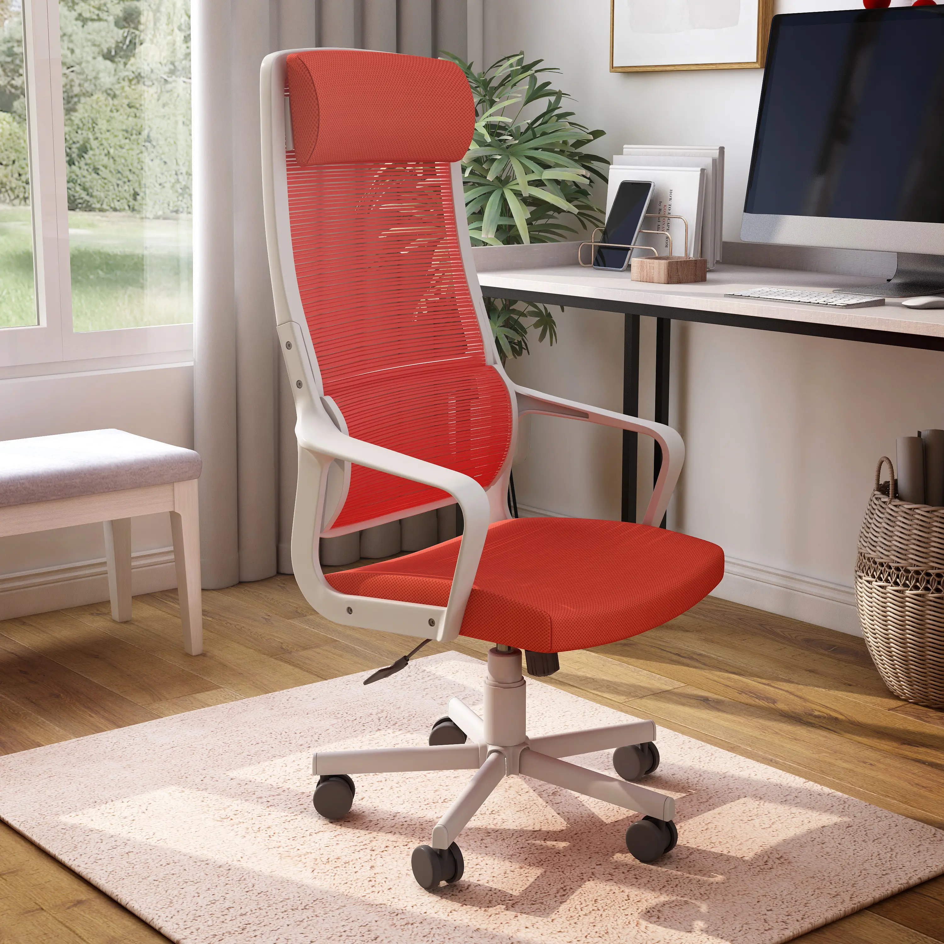 IDF-6030-RR Tilah Metal and Mesh Red Adjustable Office Chair-2