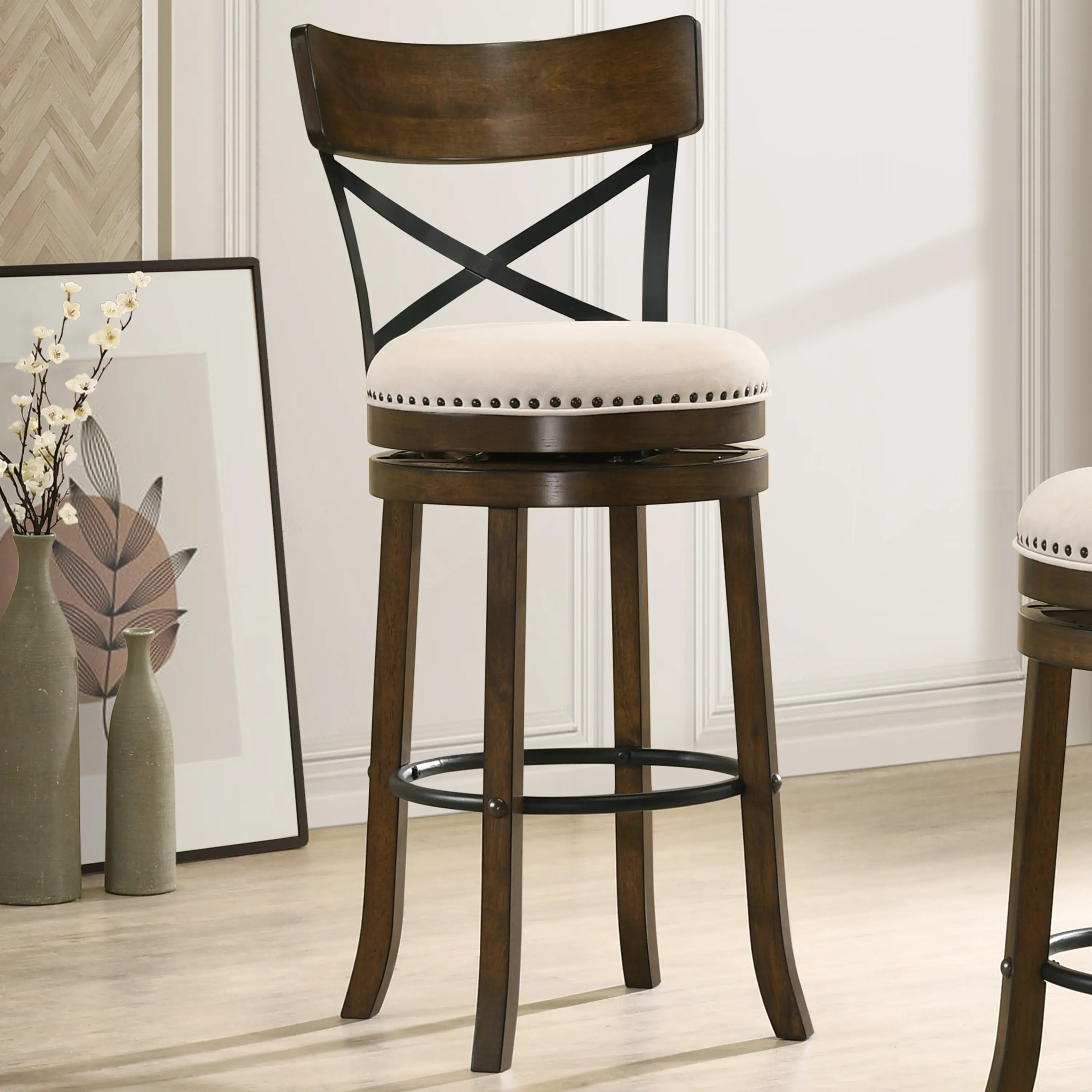 IDF-BR1855A-29 Shae Oak Brown Swivel Bar Stool, Set of 2-1