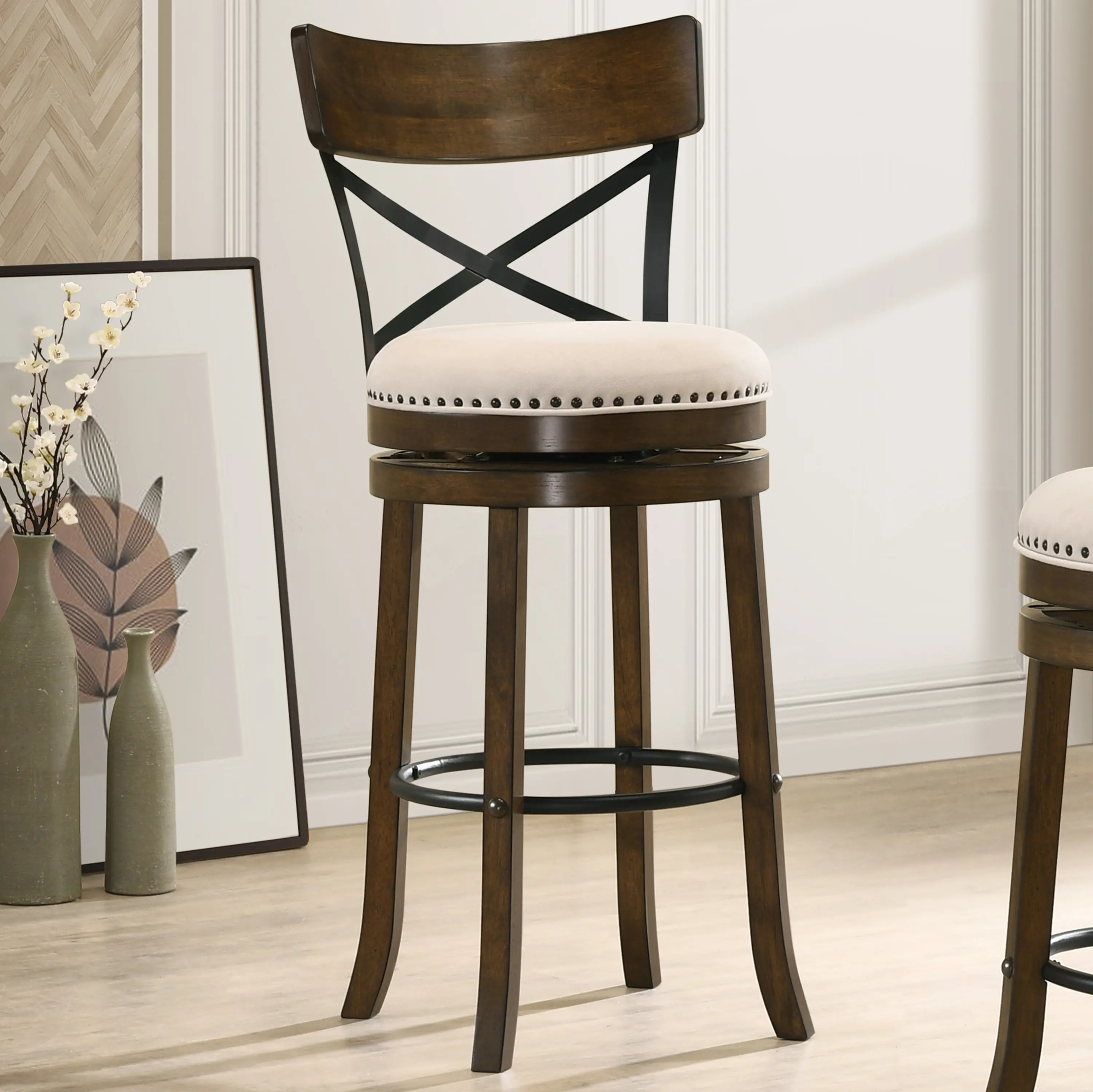 IDF-BR1855A-29 Shae Oak Brown Swivel Bar Stool, Set of 2-2