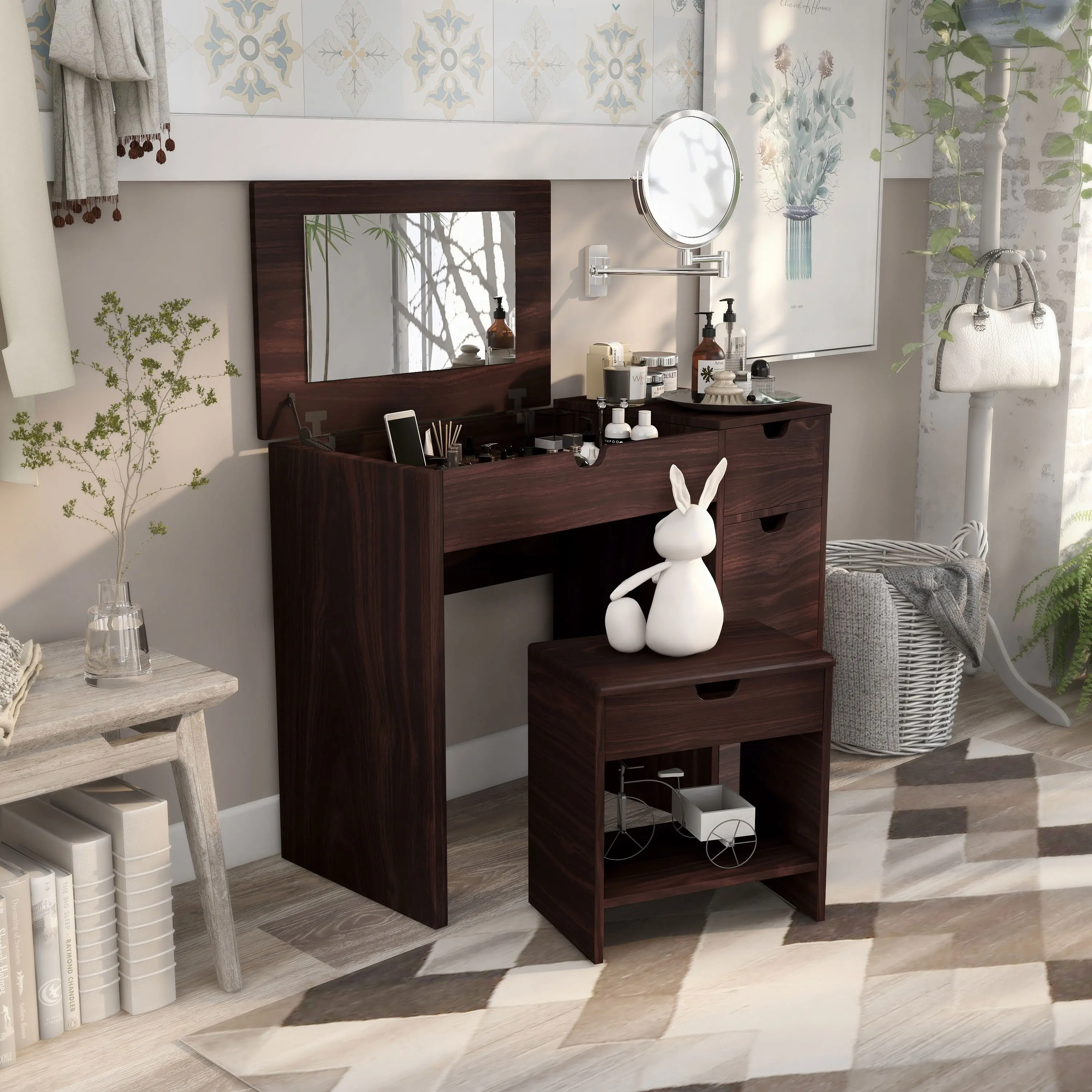 YNJ-317-4 Astro Walnut Brown 2 Piece Vanity Set-2
