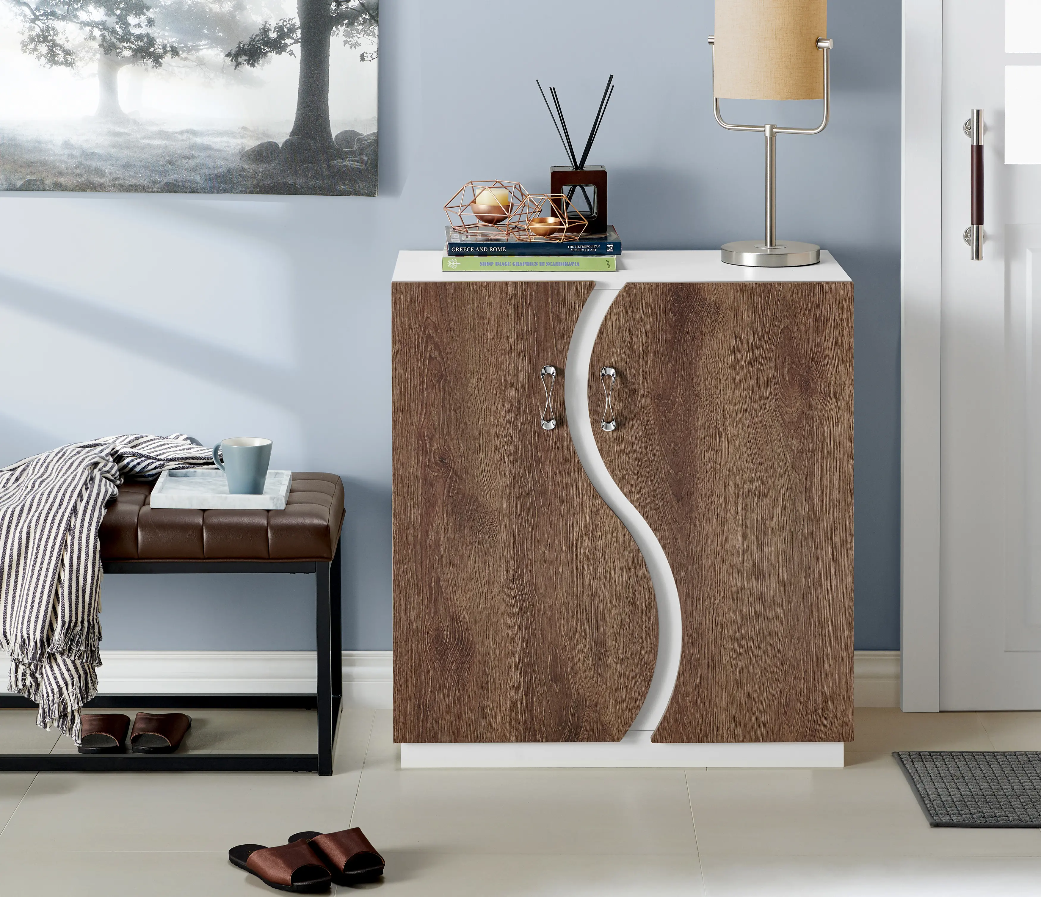 HFW-1861C2 Olivieri White and Brown Shoe Cabinet-2