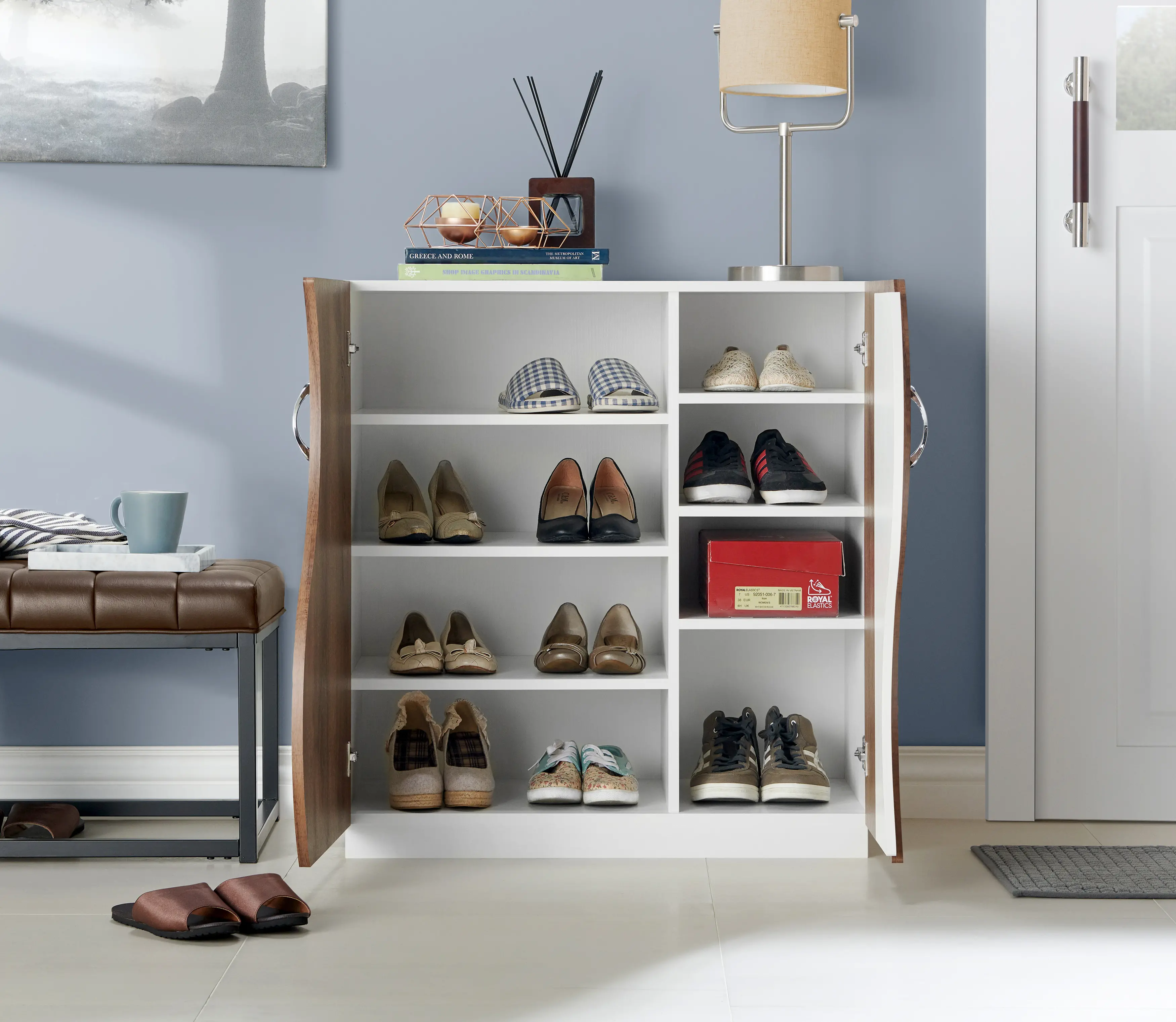 HFW-1861C2 Olivieri White and Brown Shoe Cabinet-3