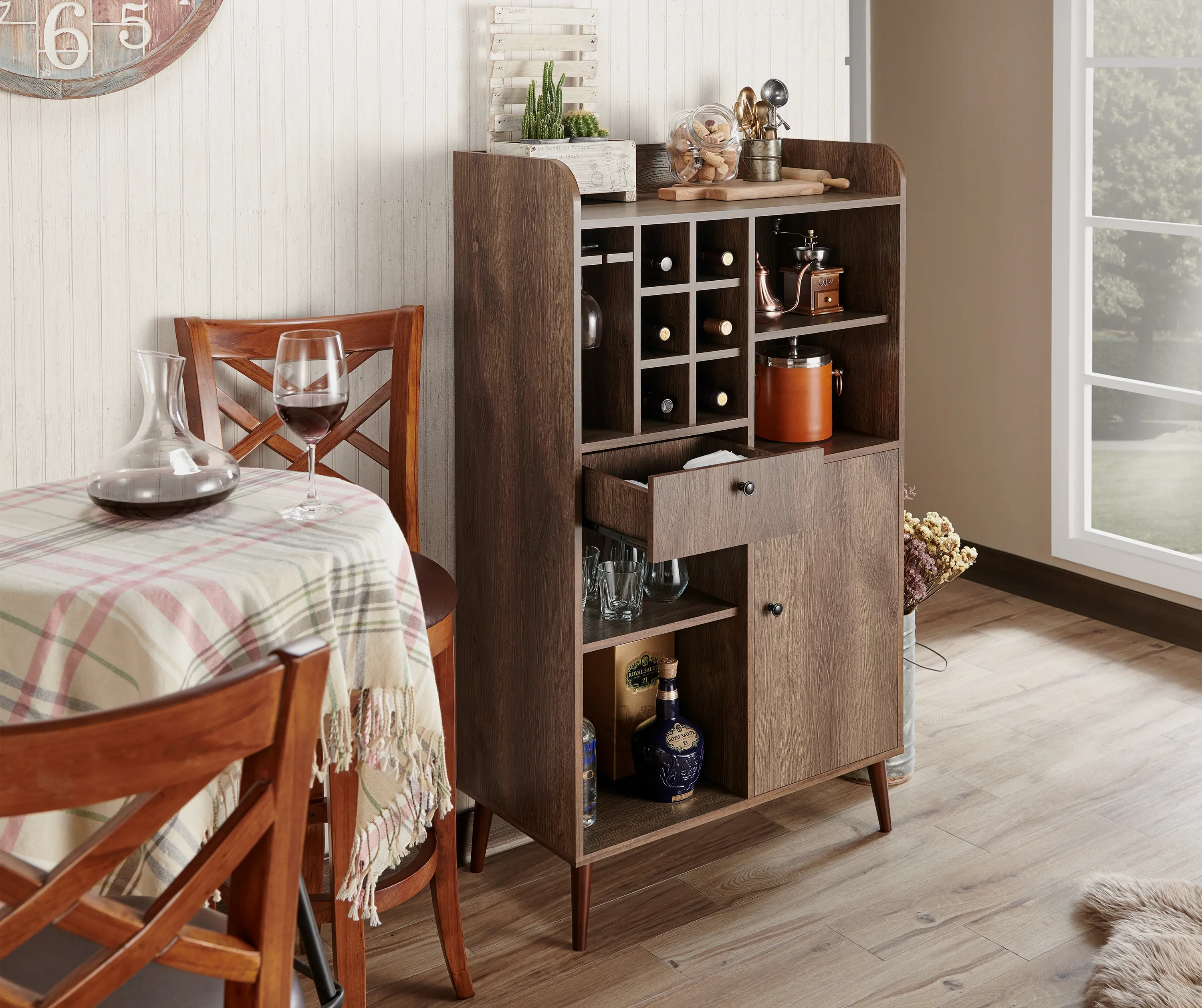 HFW-18700C21 Alzon Walnut Brown Multi-Storage Wine Rack-3