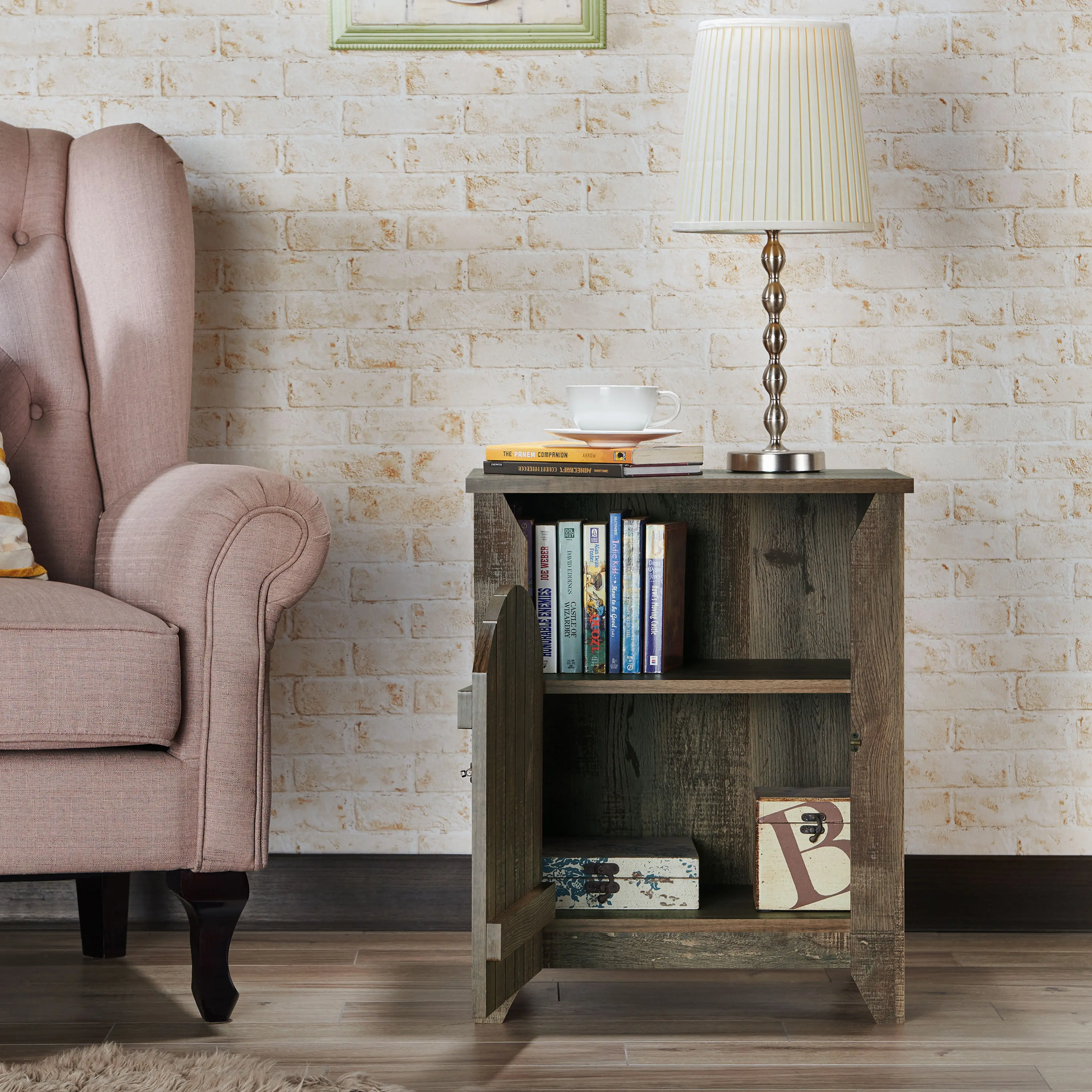 HFW-1998C25 Dennis Reclaimed Oak Storage End Table-3