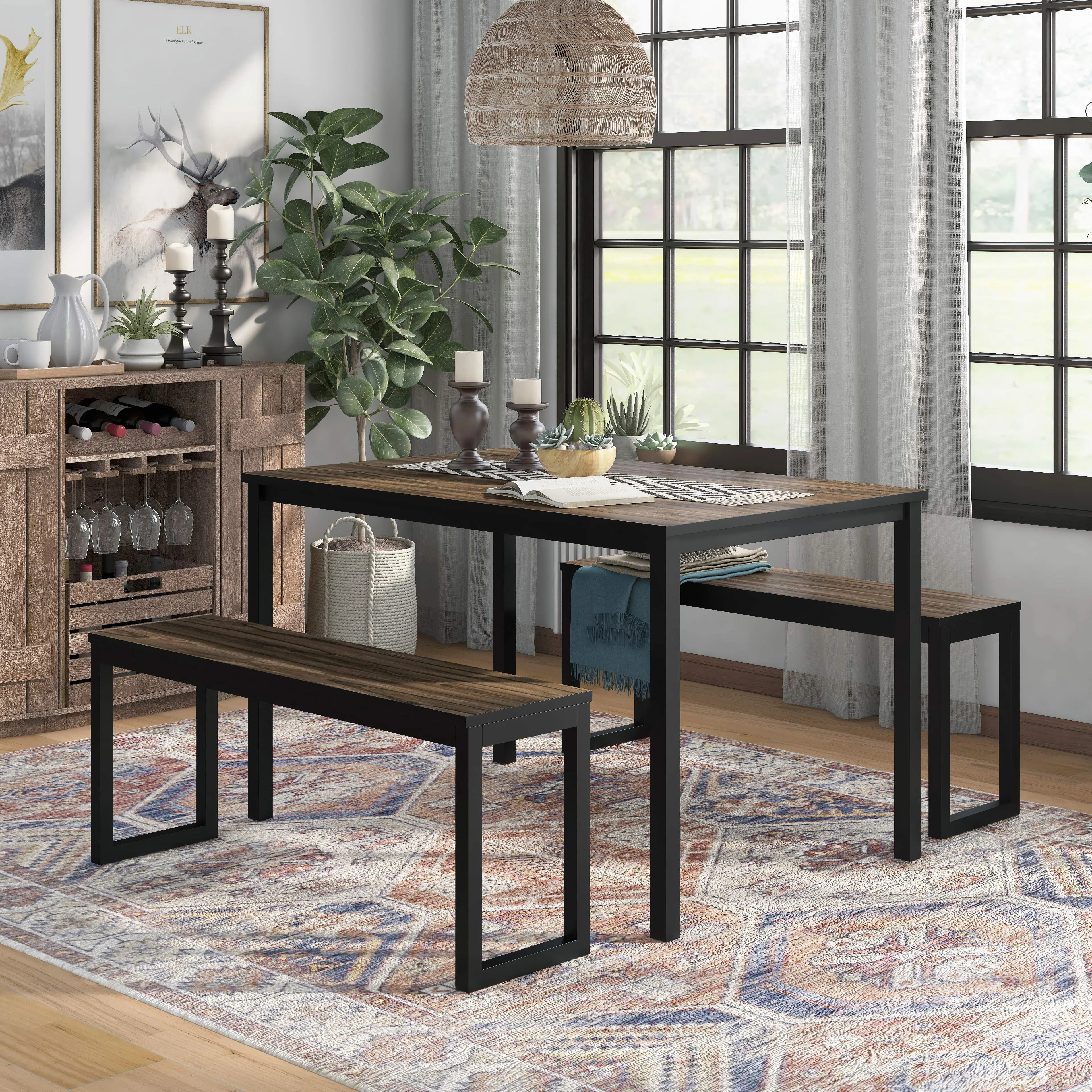 IDF3202A-T-3PK Caritina Walnut Brown 3 Piece Counter Height Dining Set-2