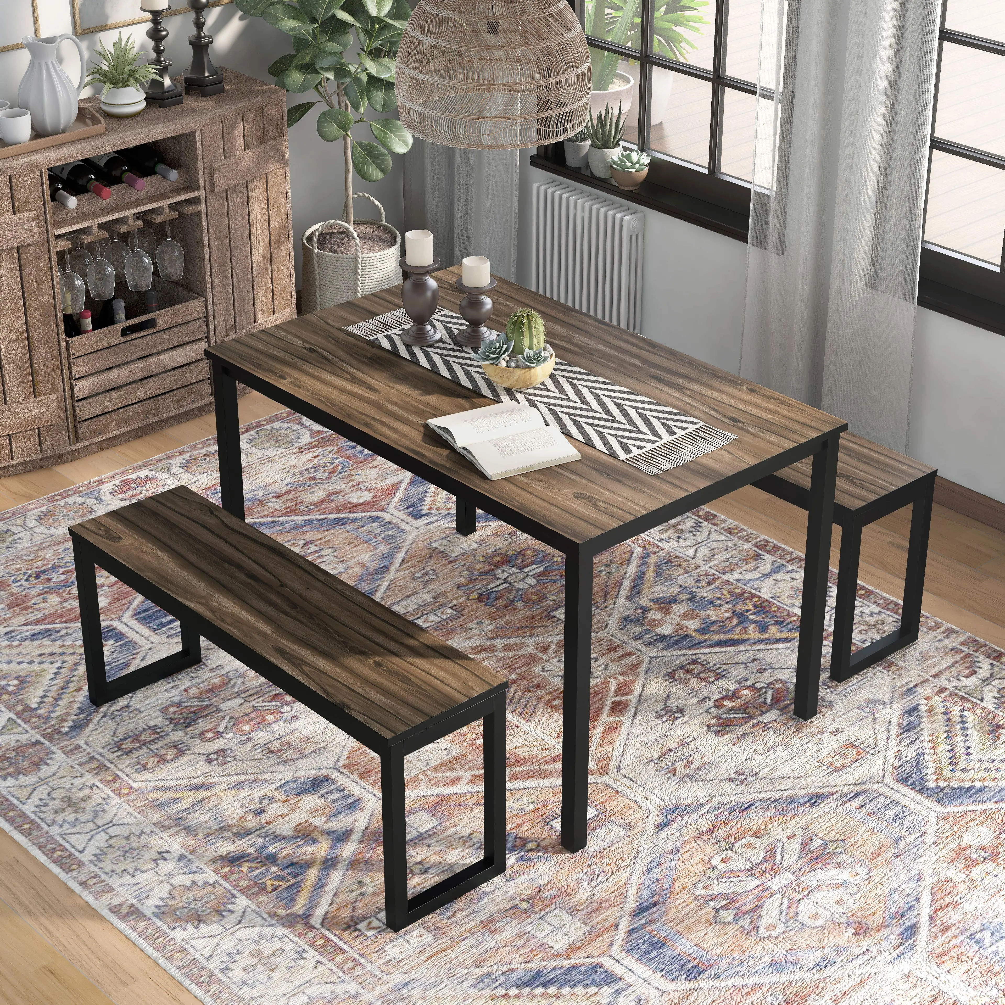 IDF3202A-T-3PK Caritina Walnut Brown 3 Piece Counter Height Dining Set-3