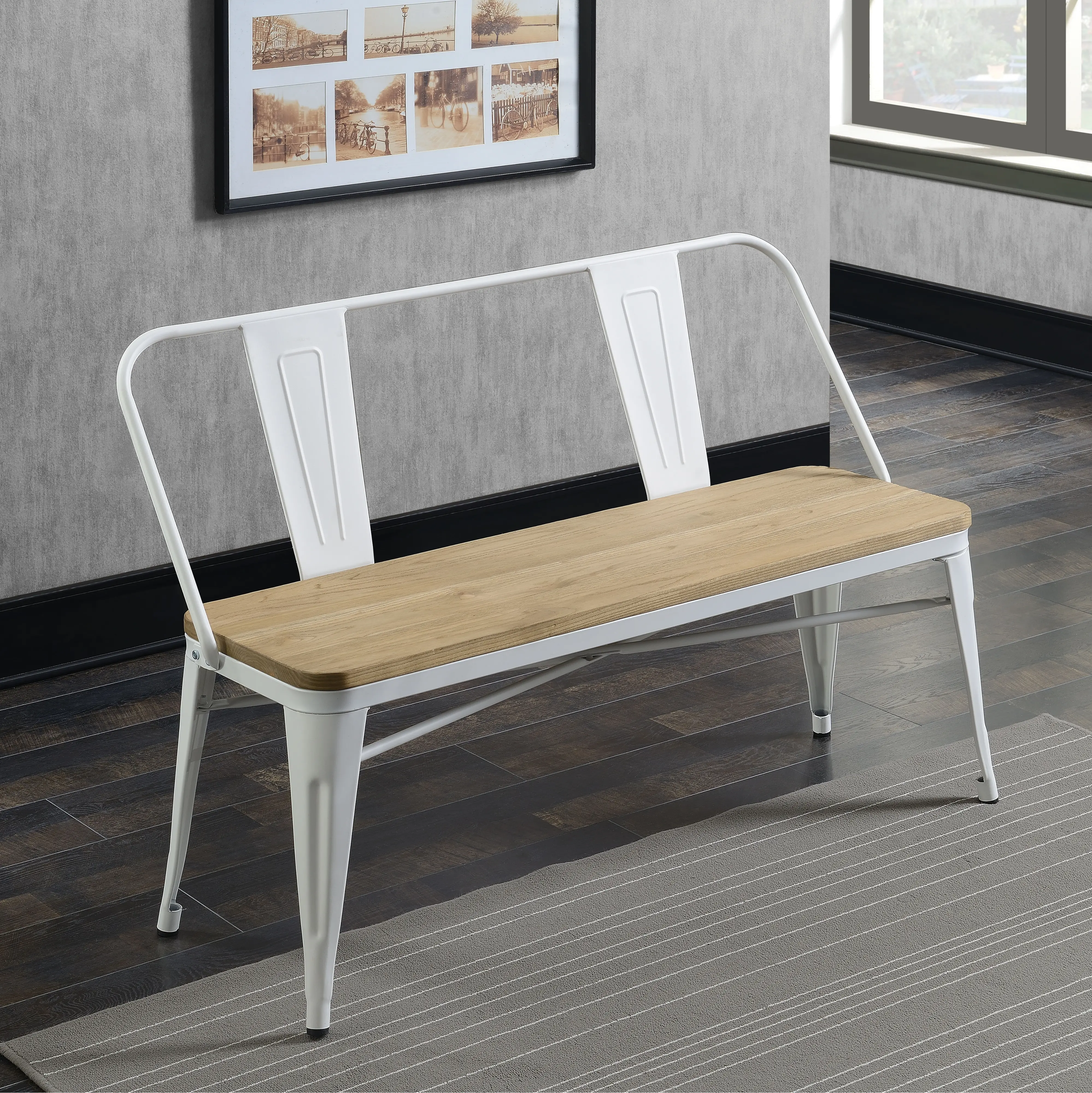 IDF-3529WH-BN Mayfield White Metal Dining Bench-2