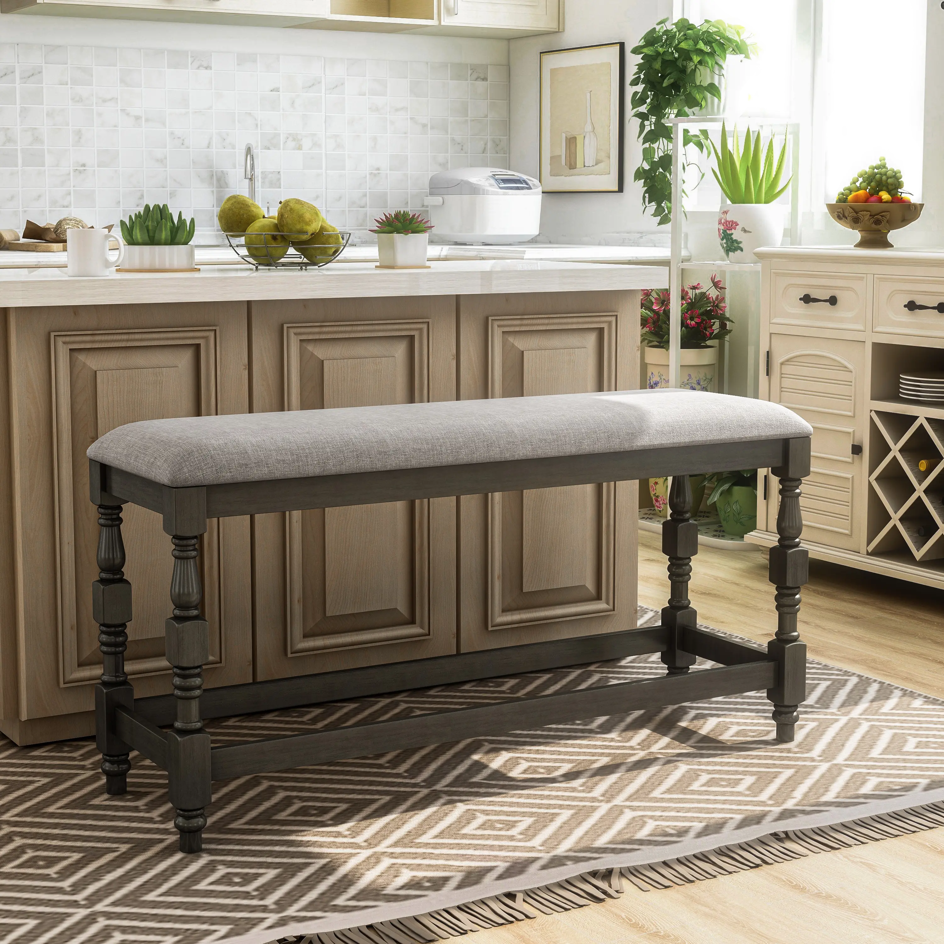 IDF-3979DG-PBN Weighton Dark Gray Counter Height Dining Bench-2
