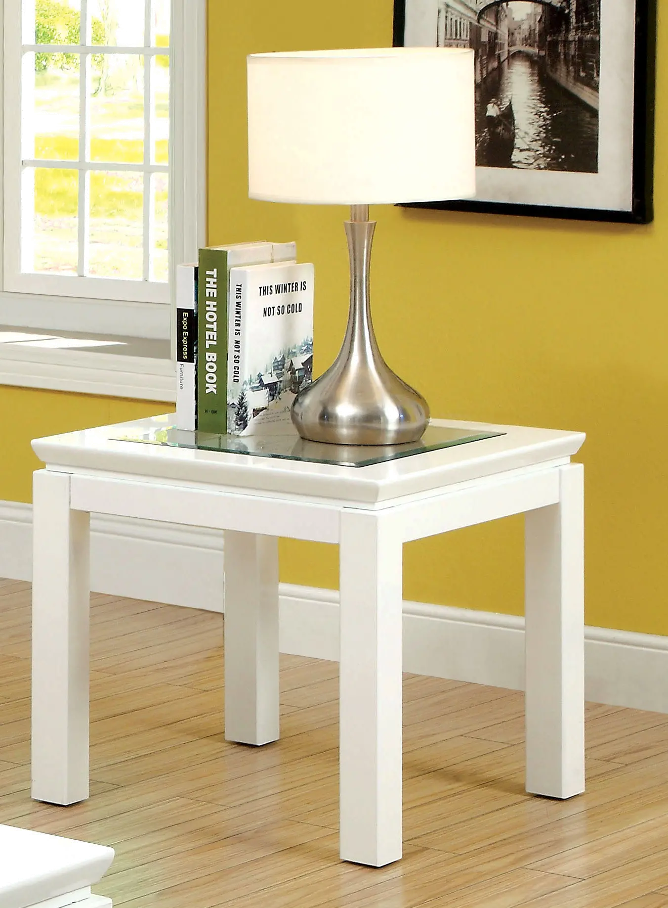 IDF-4238WH-E Kristof White End Table-2