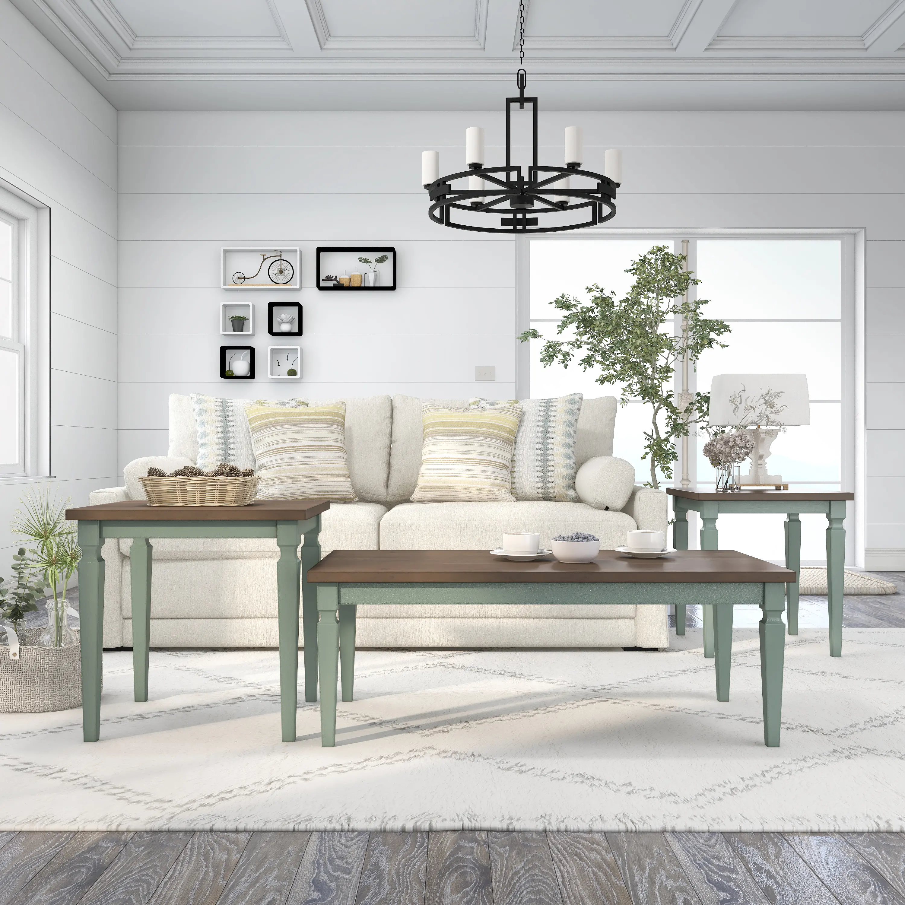 IDF-4388AB-3PK Condway Antique Blue 3 Piece Coffee Table Set-2