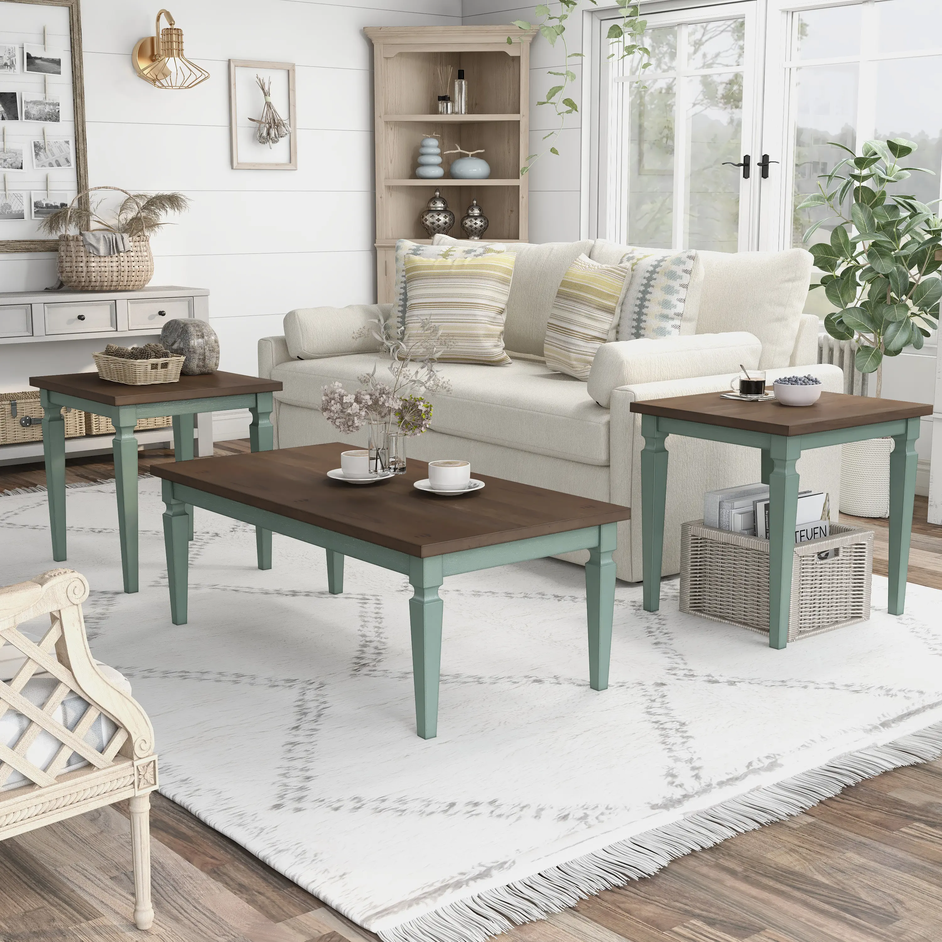 IDF-4388AB-3PK Condway Antique Blue 3 Piece Coffee Table Set-3
