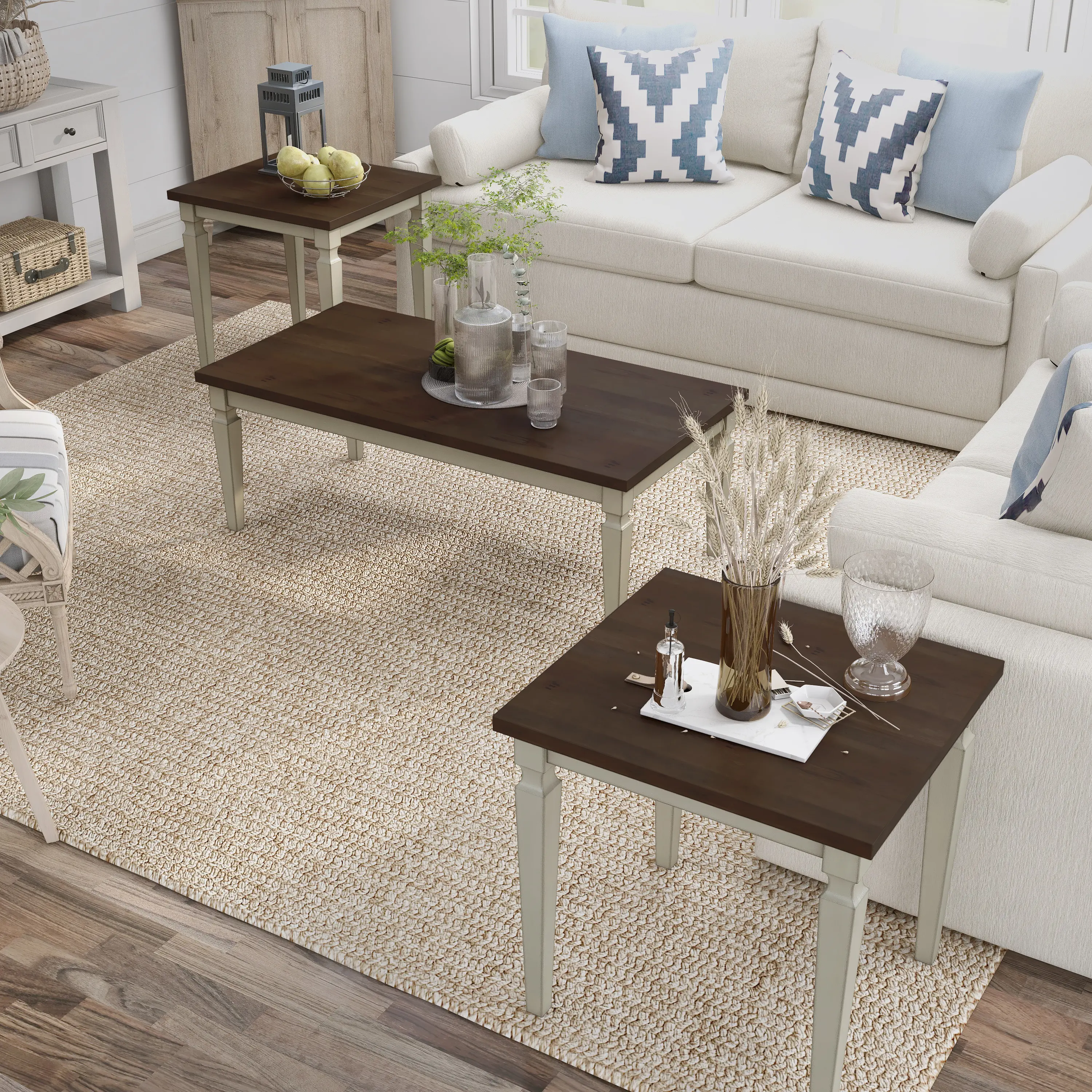 IDF-4388BW-3PK Condway Antique White 3 Piece Coffee Table Set-3