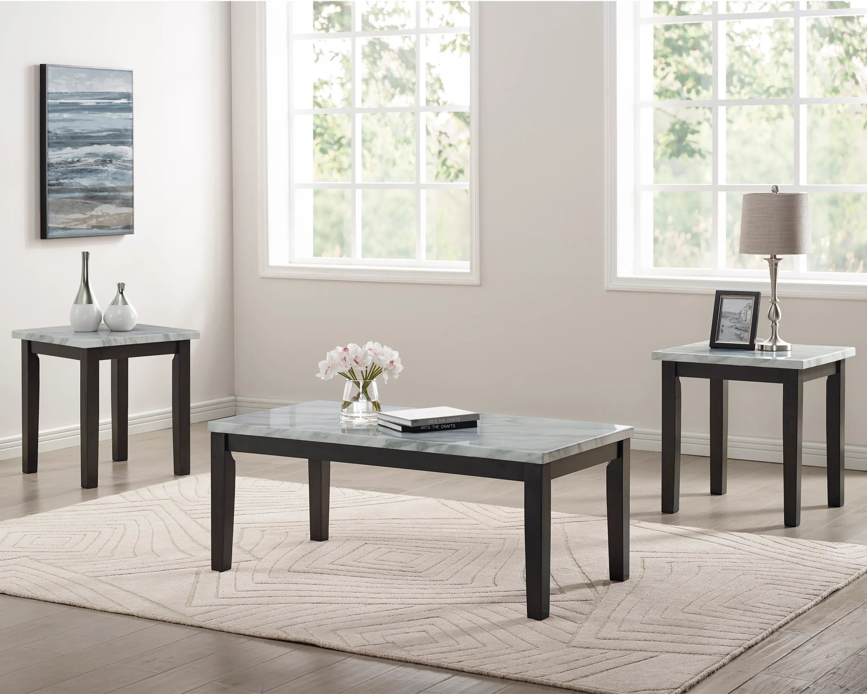 IDF-4389WH-3PK Korlyn White and Brown 3 Piece Coffee Table Set-1