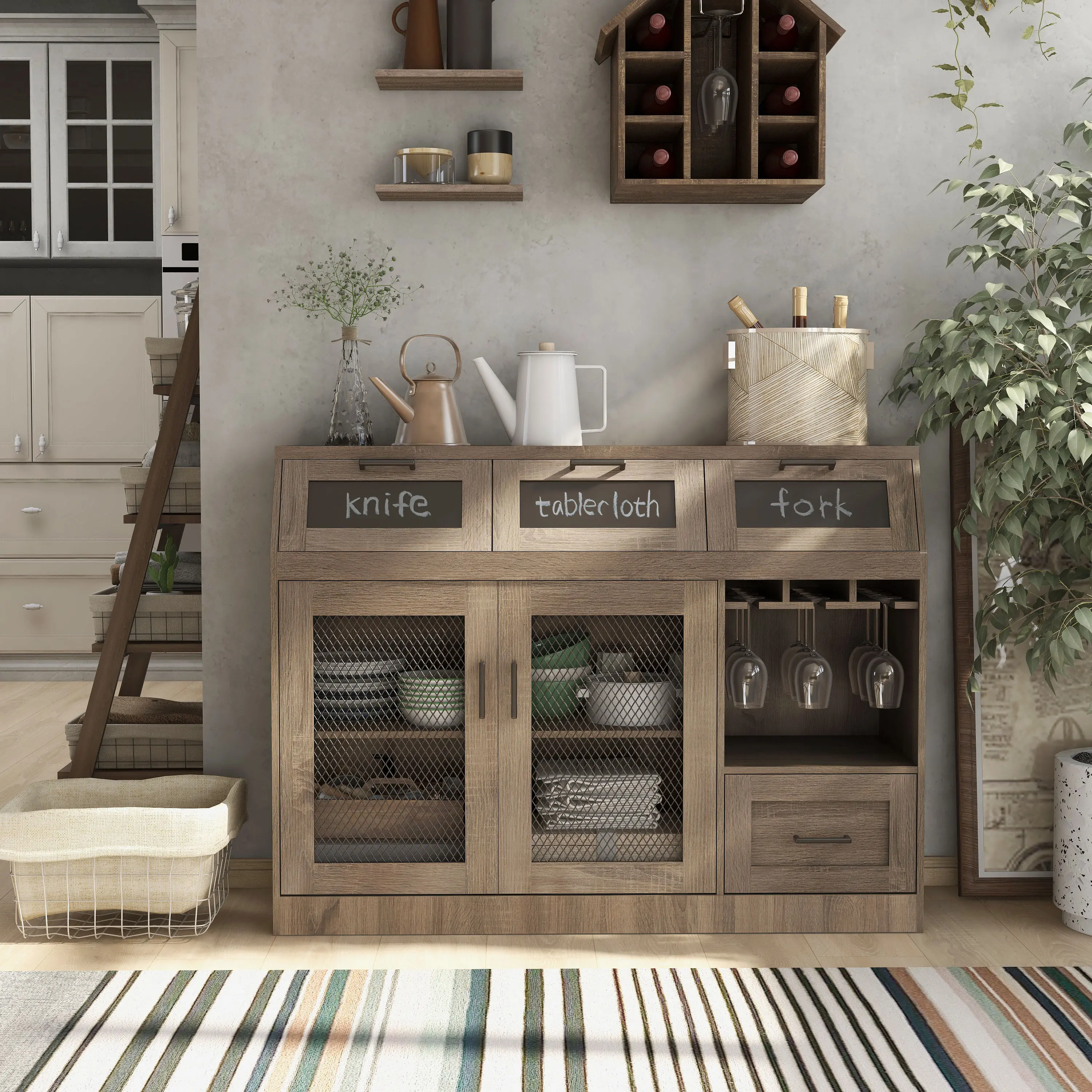 HFW-1675C13 Coffman Brown Buffet with Wine Storage-2
