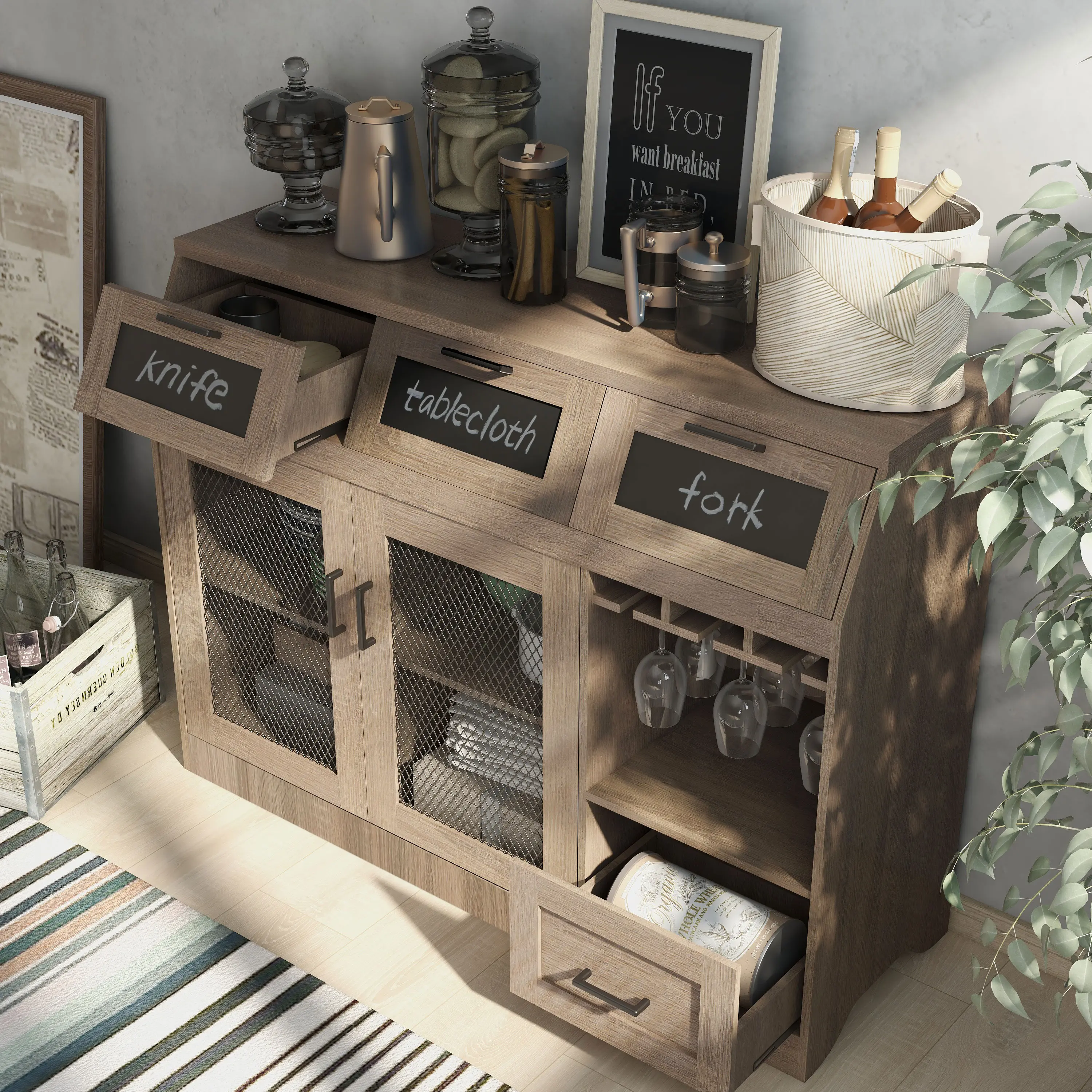 HFW-1675C13 Coffman Brown Buffet with Wine Storage-3