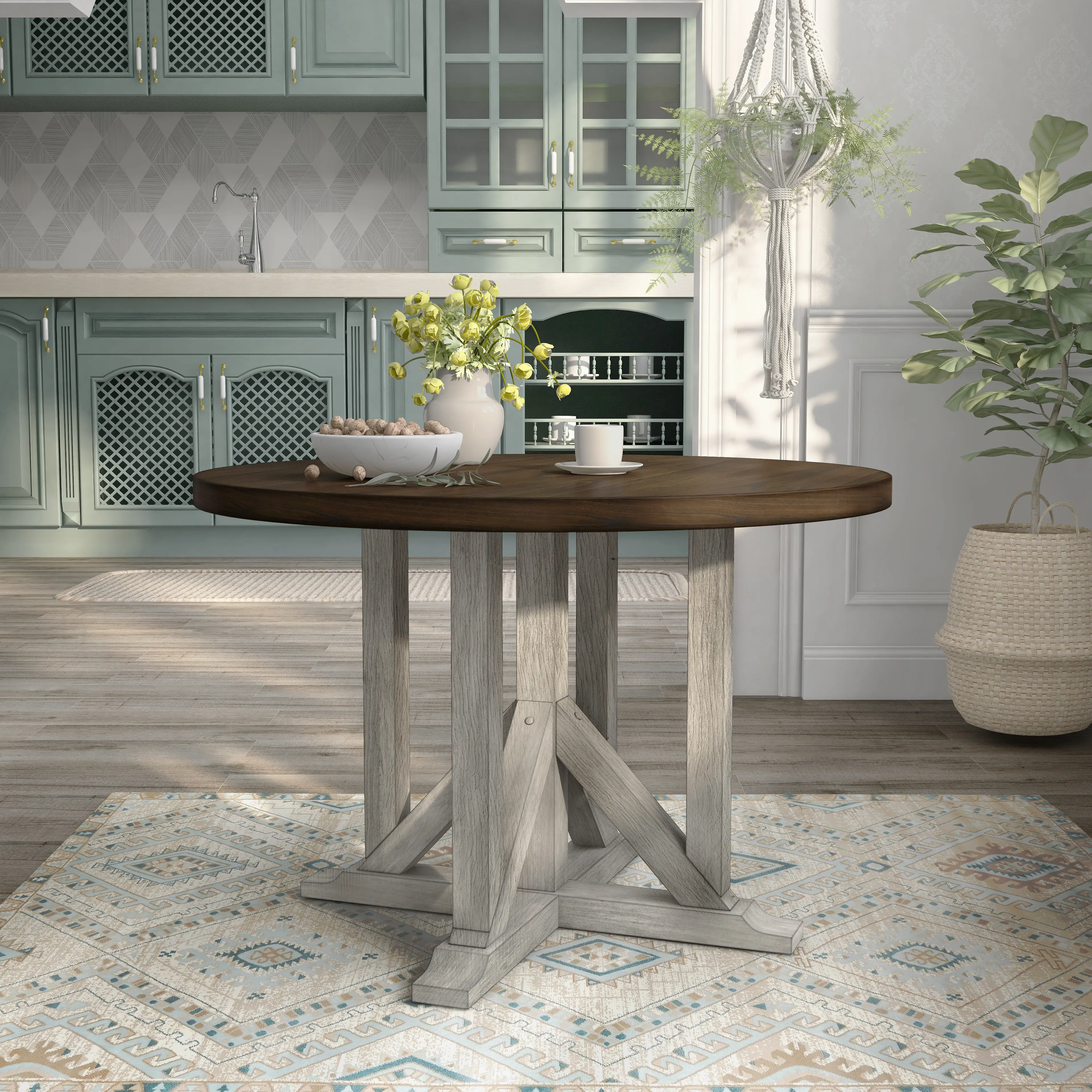 IDF-3184RT Kadda Antique White Round Dining Table-2