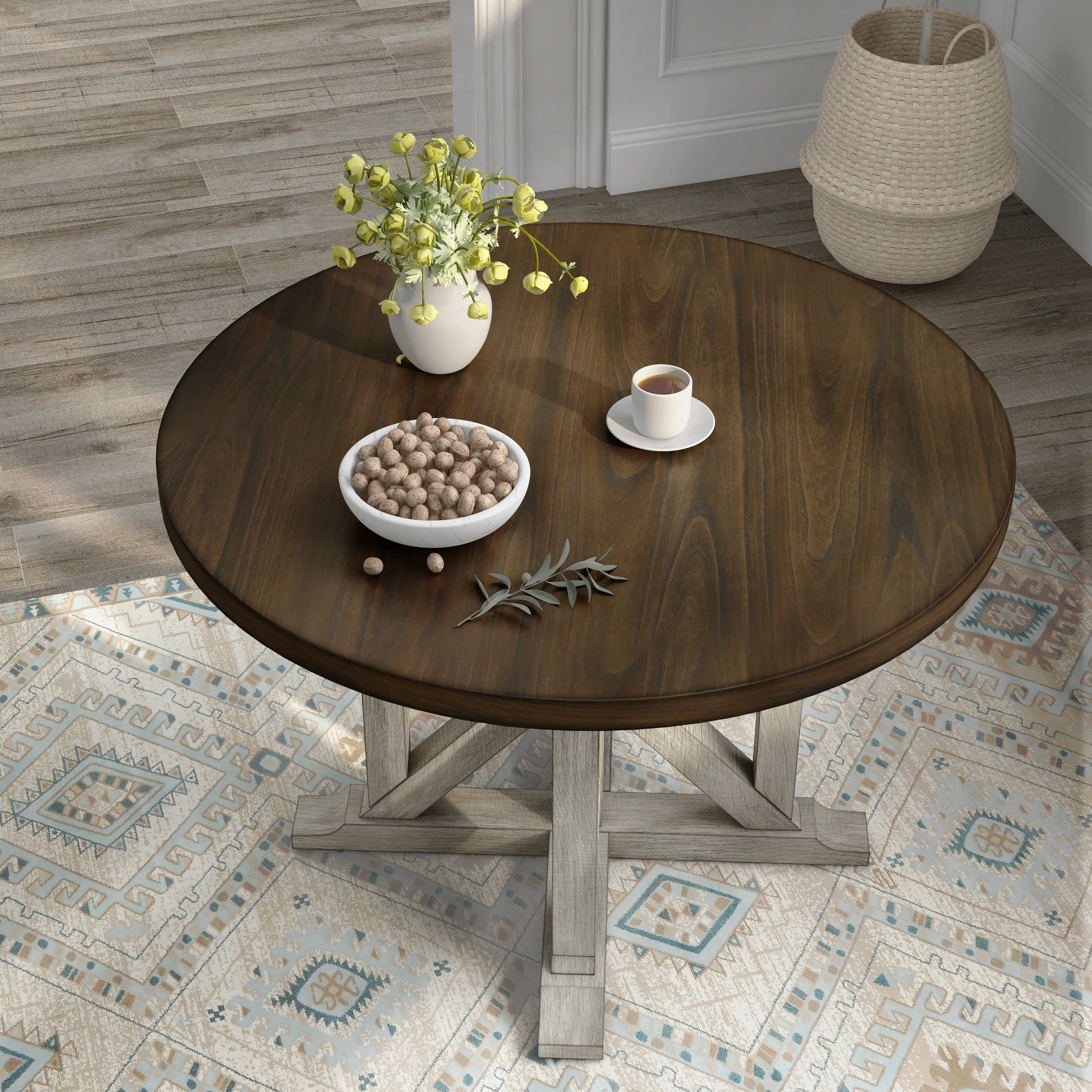 IDF-3184RT Kadda Antique White Round Dining Table-3
