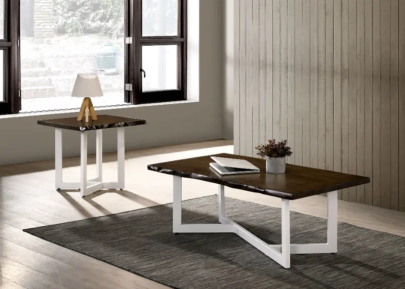 Krestian Oak and White 2-Piece Coffee and End Table Set