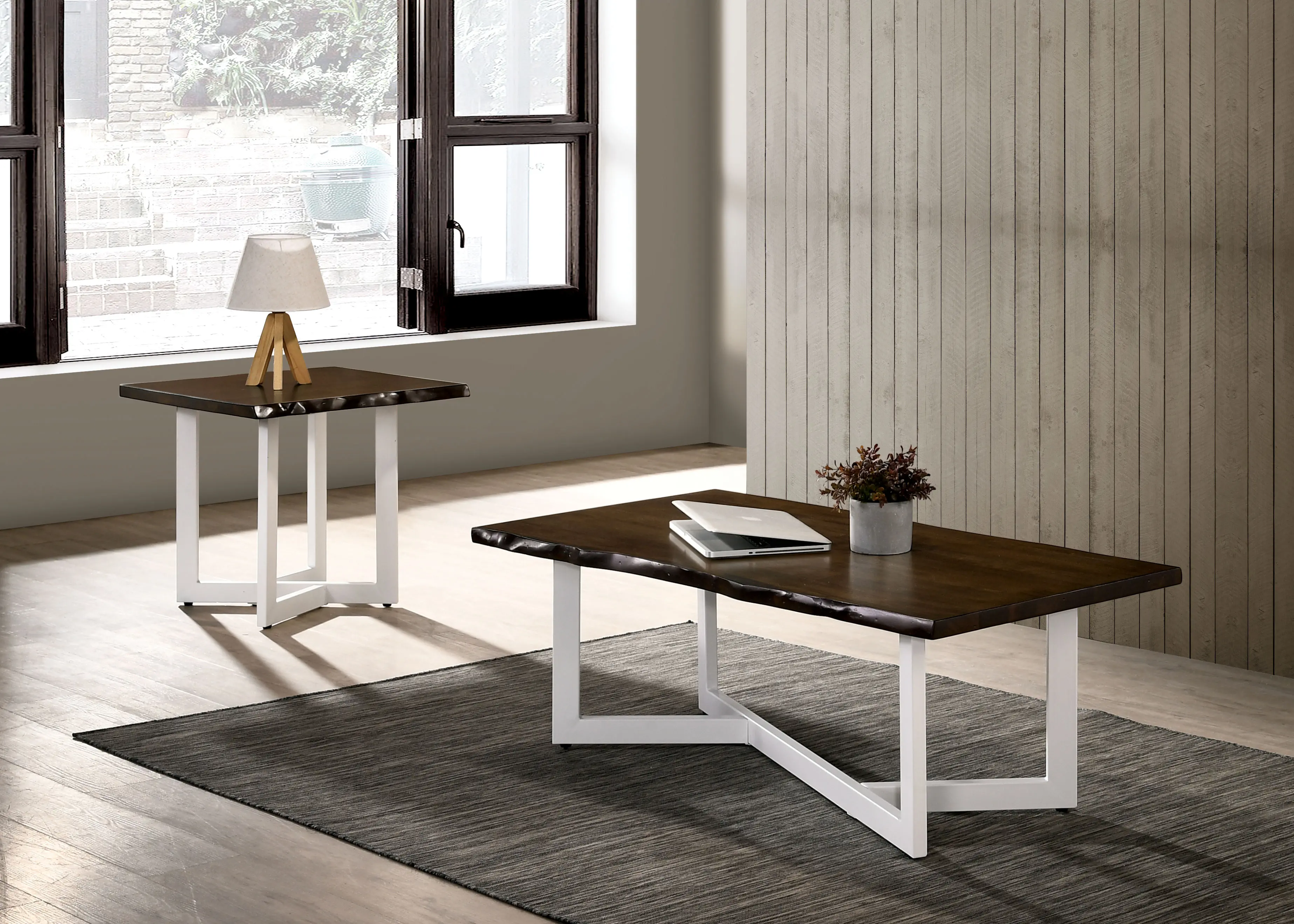IDF-4142-2PC Krestian Oak and White Tables, 2 Piece Set-2