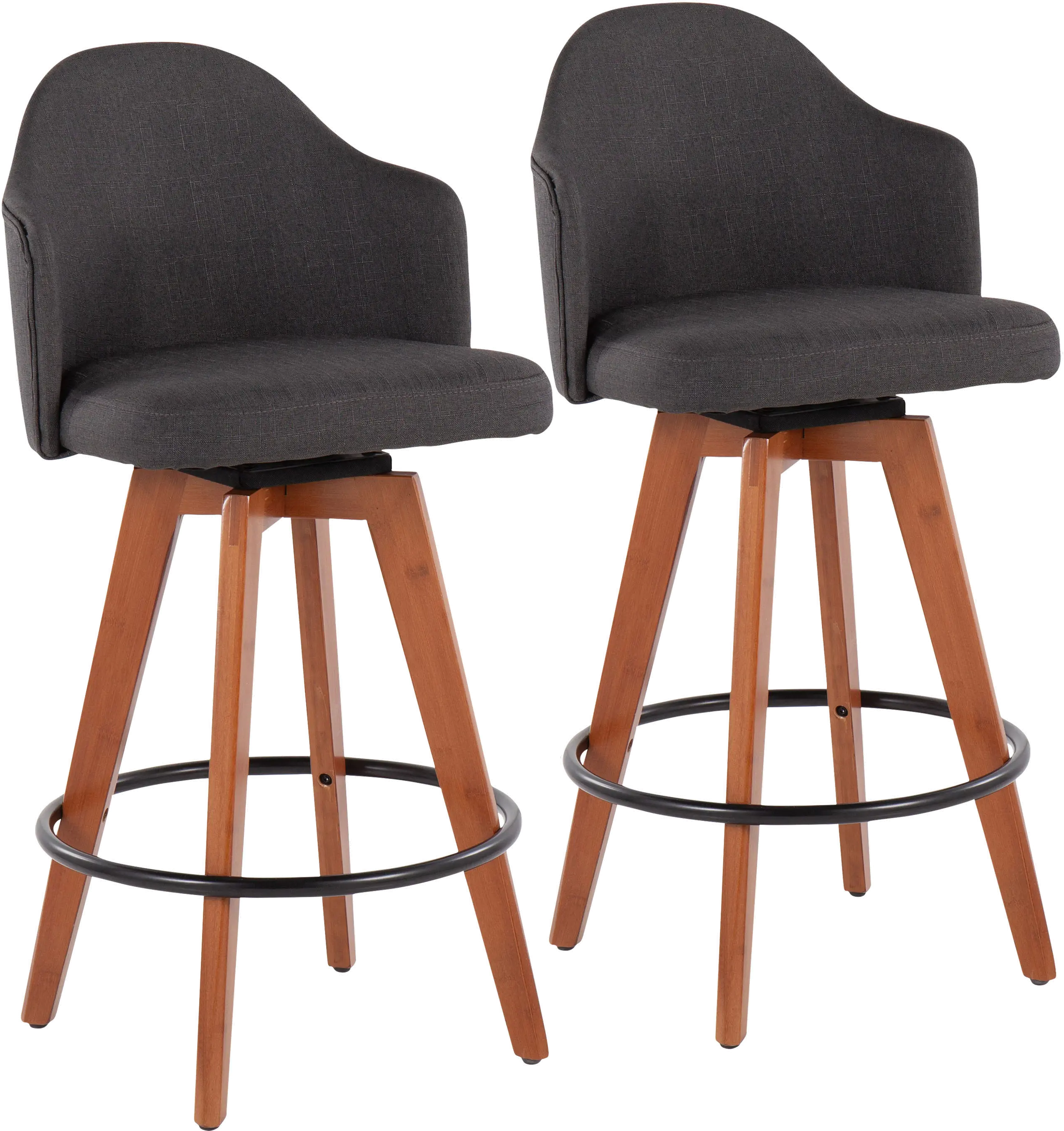 B26-AHOYUP2-Q WLCHAR2 Ahoy Swiveling Gray Counter Stool with Walnut Legs, Set of 2-1