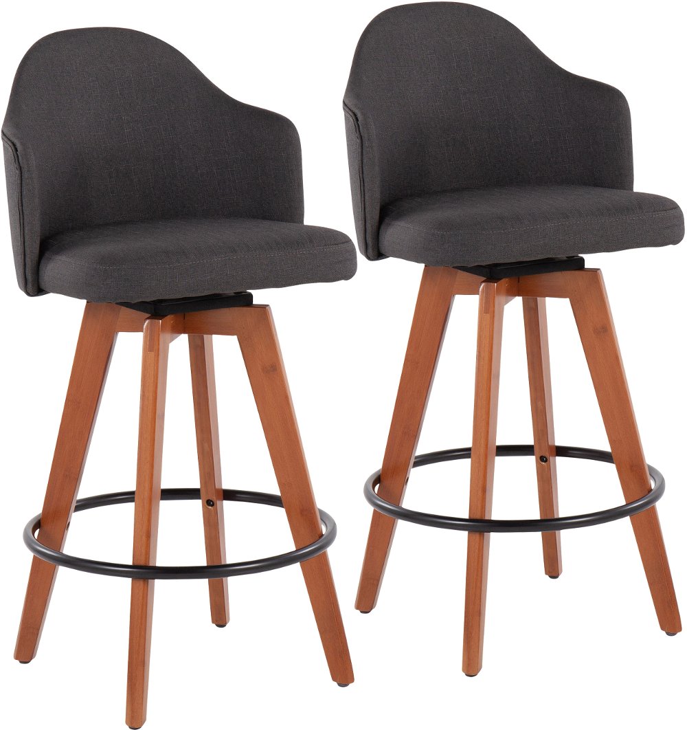 Ahoy Swiveling Gray Counter Stool with Walnut Legs Set of 2