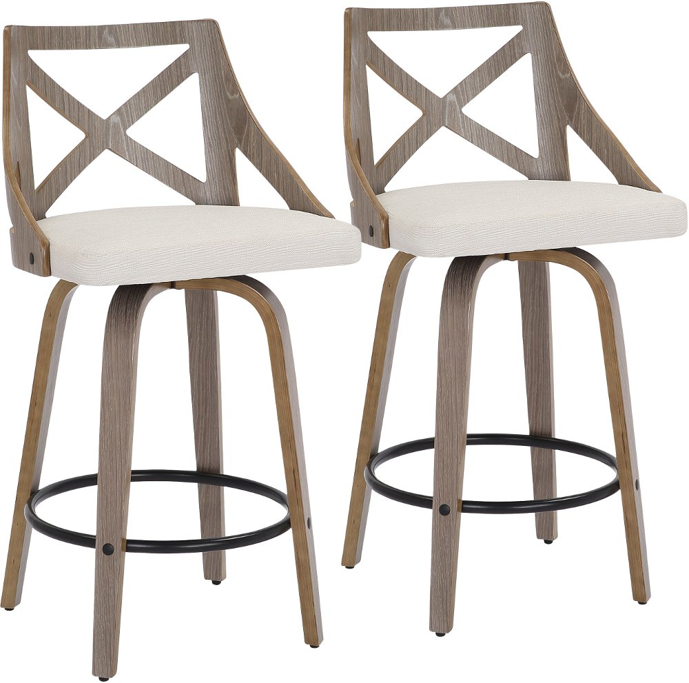 Charlotte Cream & Light Gray Wood Counter Stool Set of 2