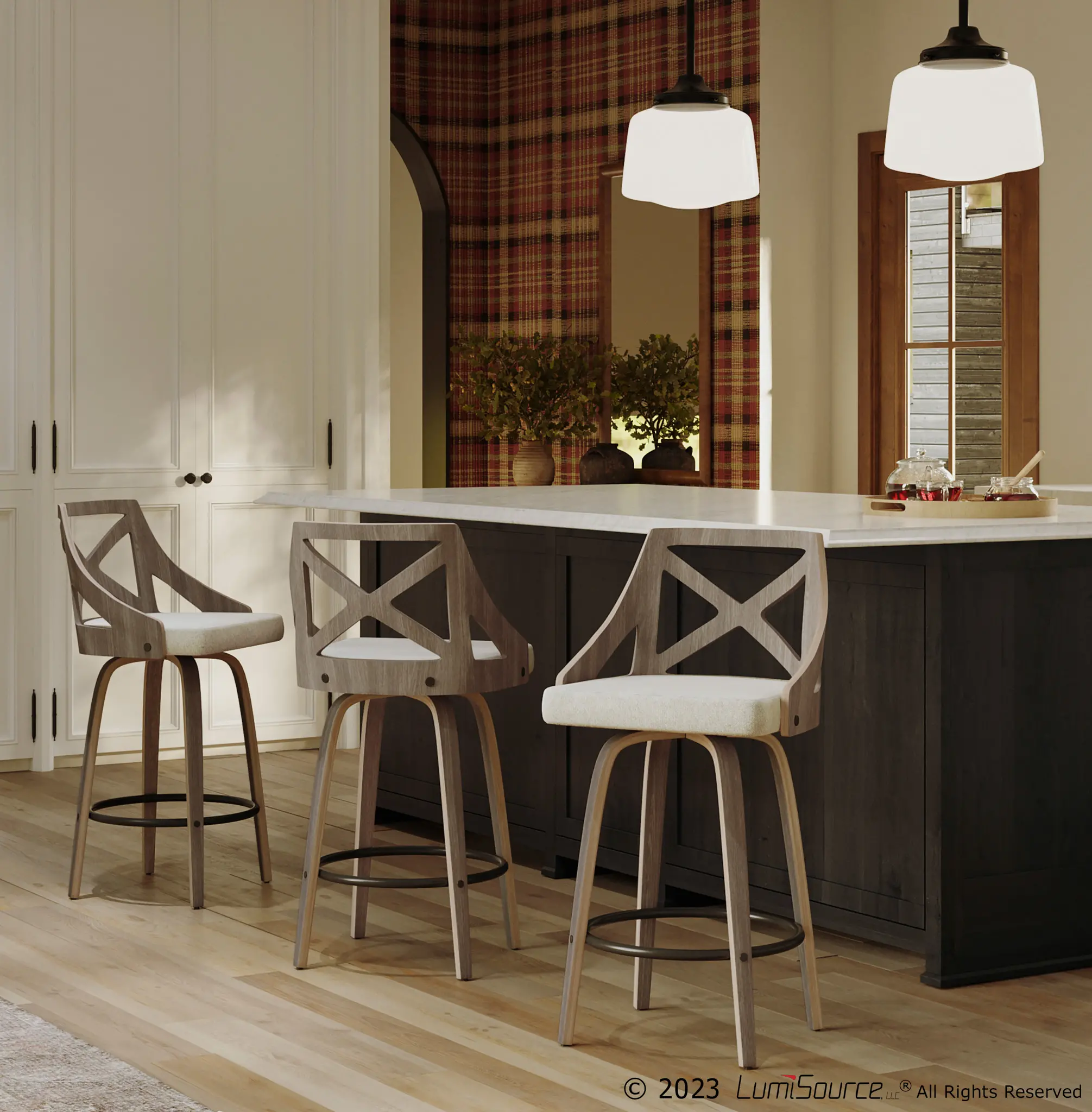 B26-CHARLOT LGYCR2 Charlotte Cream & Light Gray Wood Counter Stool, Set of 2-2
