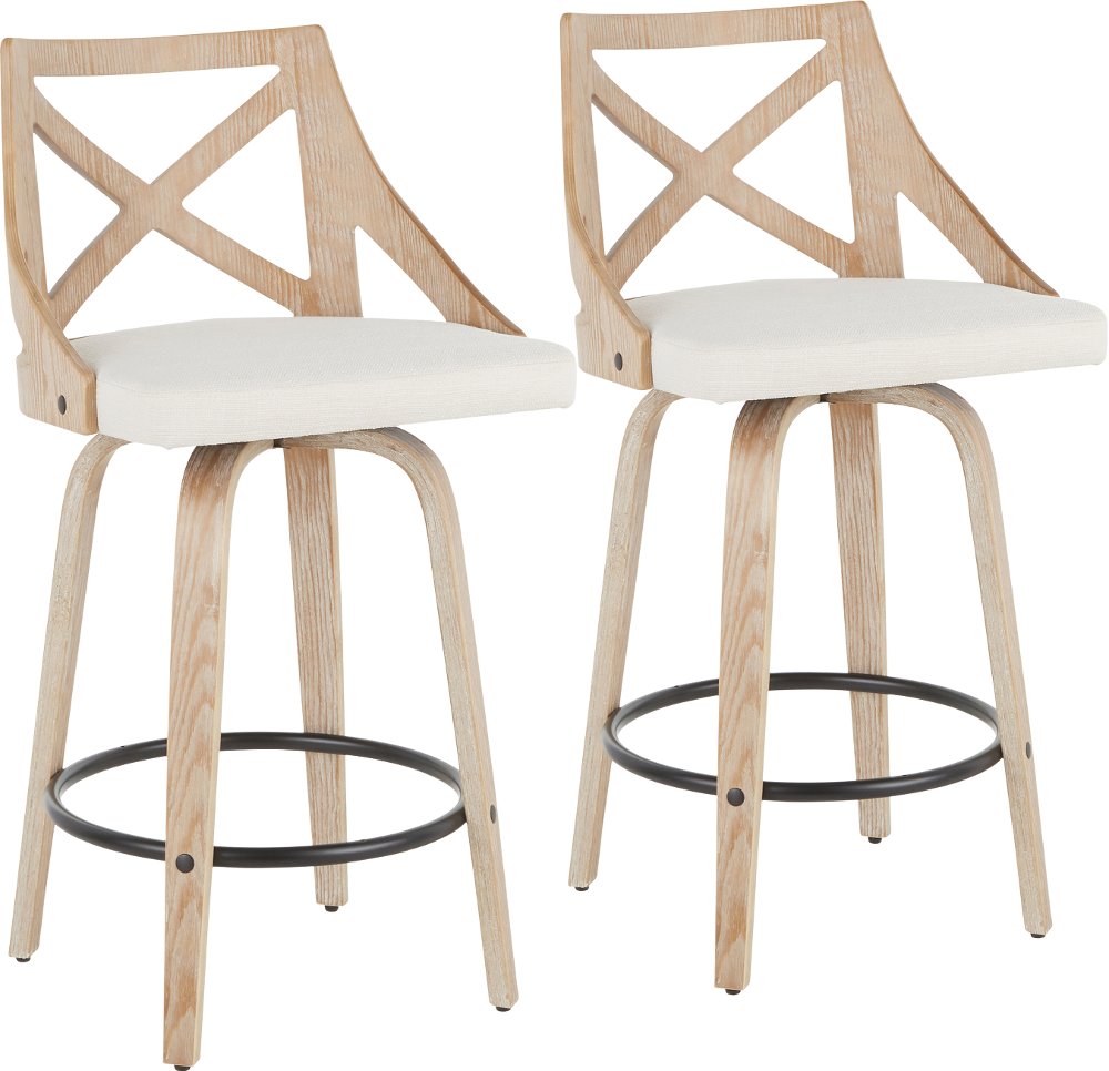 Charlotte Cream & White-Washed Wood Counter Stool Set of 2