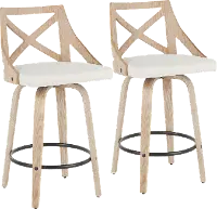 B26-CHARLOT2-SWVQ WWCR2 Charlotte Cream & White-Washed Wood Counter Stool, Set of 2
