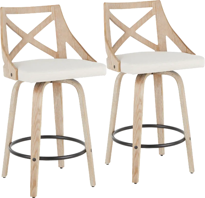 Charlotte Cream & White-Washed Wood Counter Stool, Set of 2