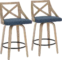B26-CHARLOT WWBU2 Charlotte Blue & White-Washed Wood Counter Stool, Set of 2