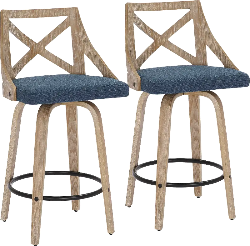 Charlotte Blue & White-Washed Wood Counter Stool, Set of 2