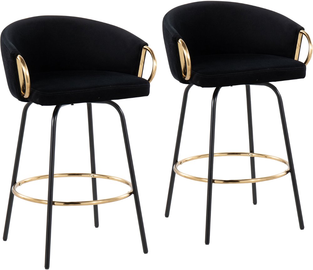 Claire Glam Gold & Black Velvet Barstool Stool Set of 2