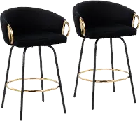 B26-CLAIRE2-SWVG_BKVBK2 Claire Glam Gold & Black Velvet Barstool Stool, Set of 2