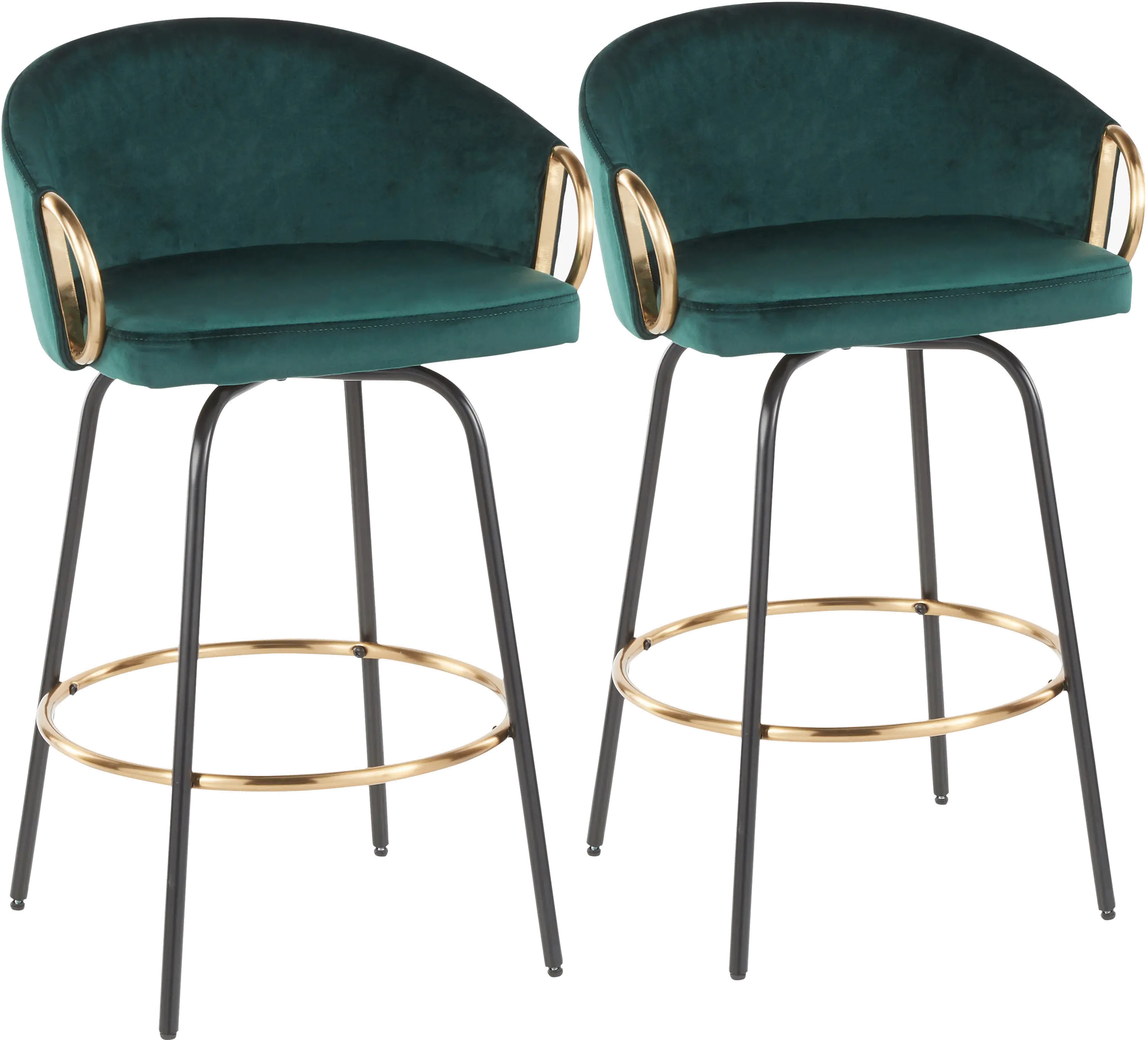 B26-CLAIRE2-SWVG BKVGN2 Claire Glam Gold & Emerald Velvet Barstool Stool, Set of 2-1