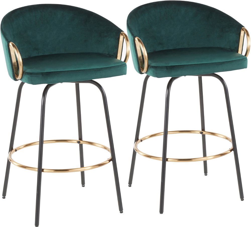Claire Glam Gold & Emerald Velvet Barstool Stool Set of 2