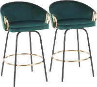 B26-CLAIRE2-SWVG BKVGN2 Claire Glam Gold & Emerald Velvet Barstool Stool, Set of 2
