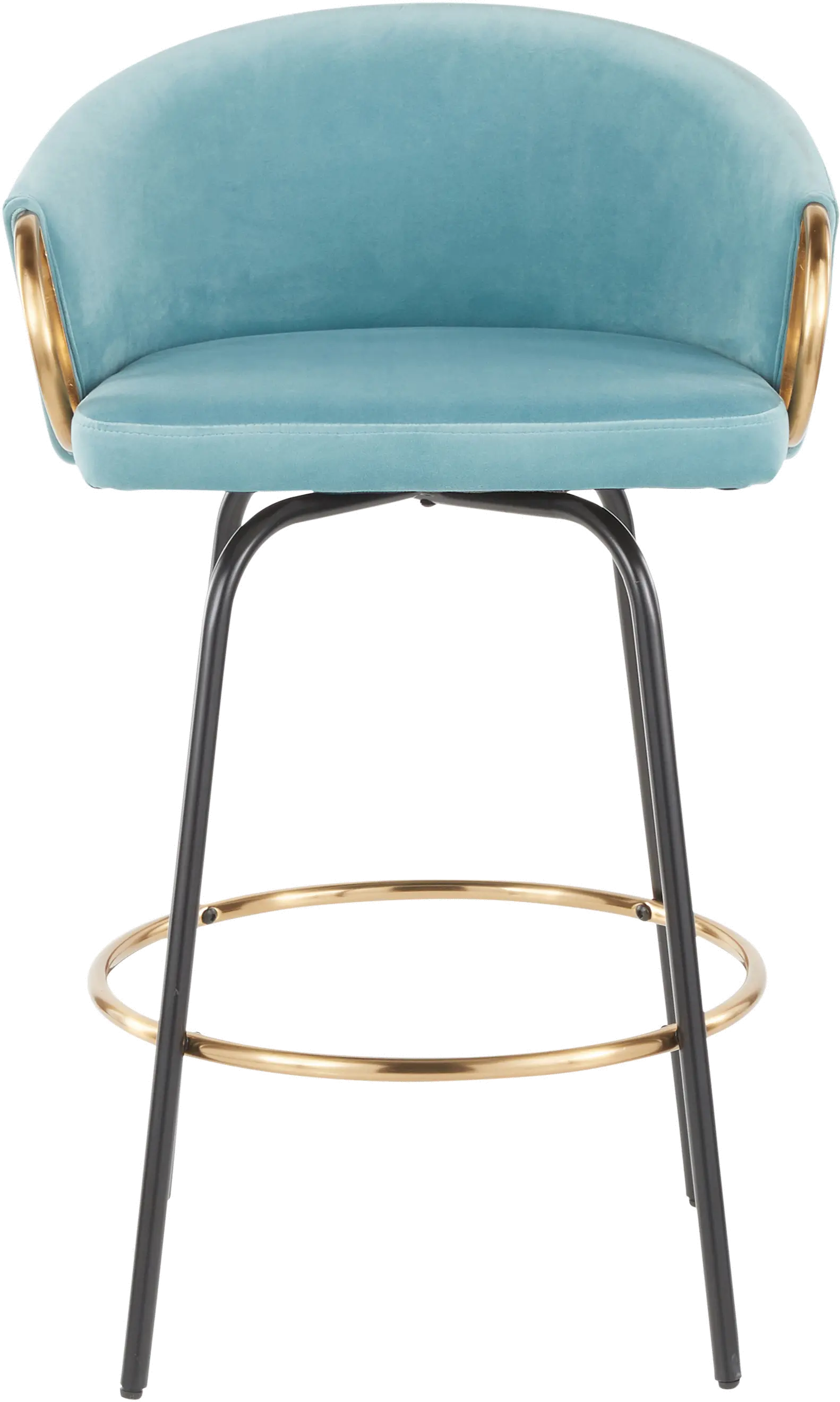 B26-CLAIRE2-SWVG BKVLBU2 Claire Glam Gold & Light Blue Velvet Barstool Stool, Set of 2-3