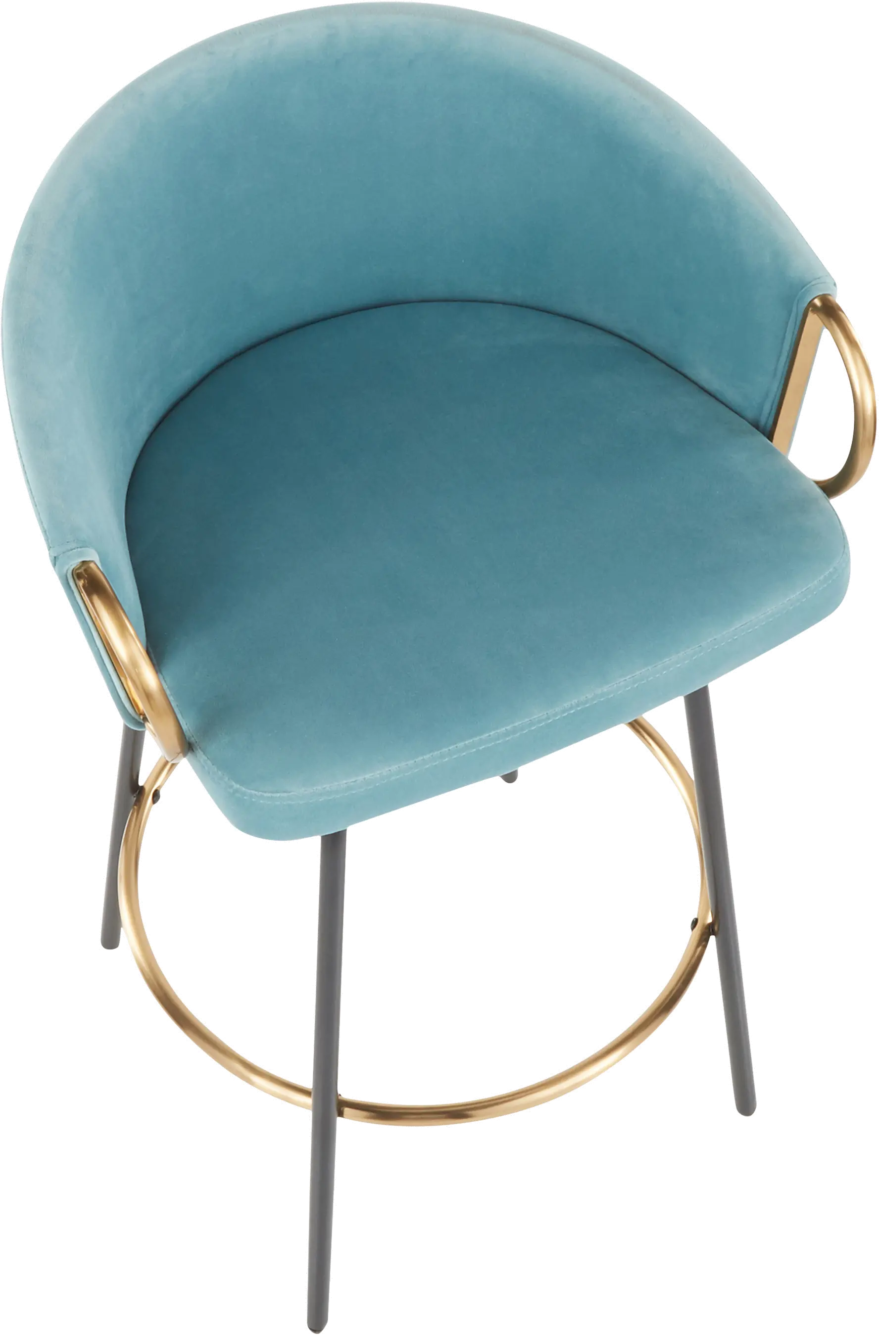 B26-CLAIRE2-SWVG BKVLBU2 Claire Glam Gold & Light Blue Velvet Barstool Stool, Set of 2-6