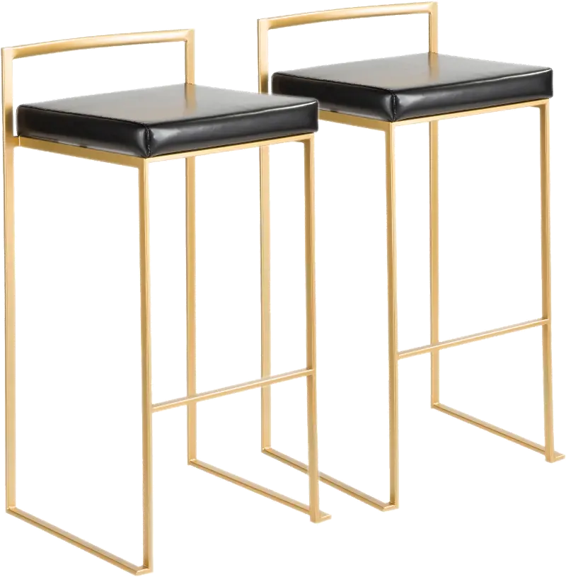 Fuji Gold & Black Bar Stool with Low Back, Set of 2