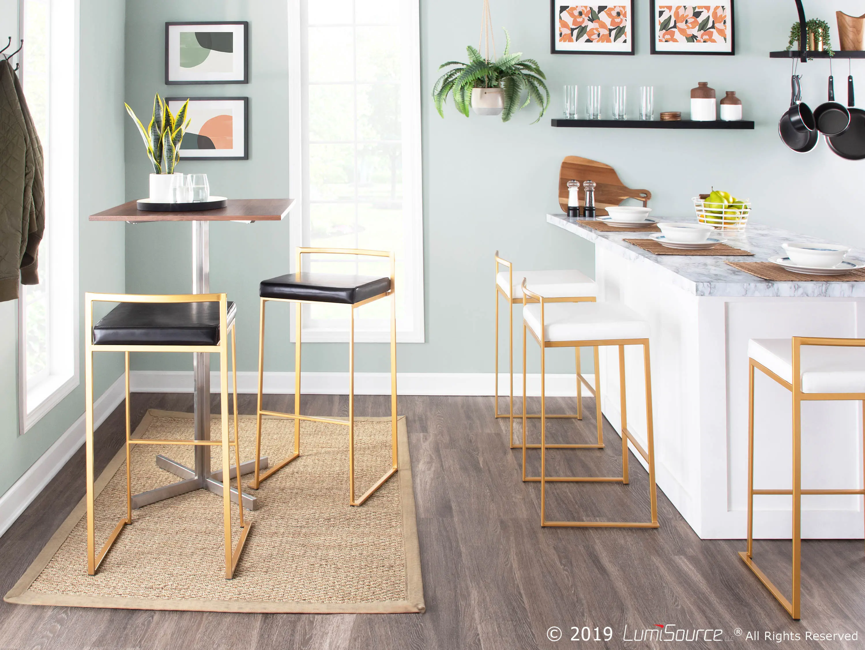 BS-FUJI AU+BK2 Fuji Gold & Black Bar Stool with Low Back, Set of 2-2