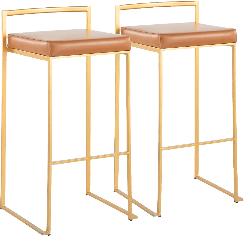 Fuji Gold and Camel Bar Stool with Low Back, Set of 2