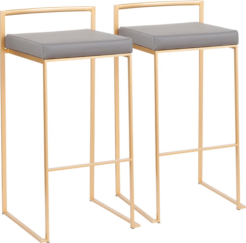 Fuji Gold and Gray Bar Stool with Low Back Set of 2
