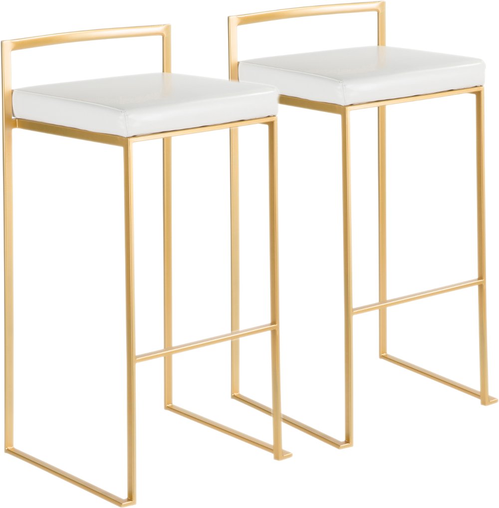 Fuji Gold and White Bar Stool with Low Back Set of 2