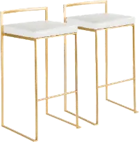 BS-FUJI AU+W2 Fuji Gold and White Bar Stool with Low Back, Set of 2