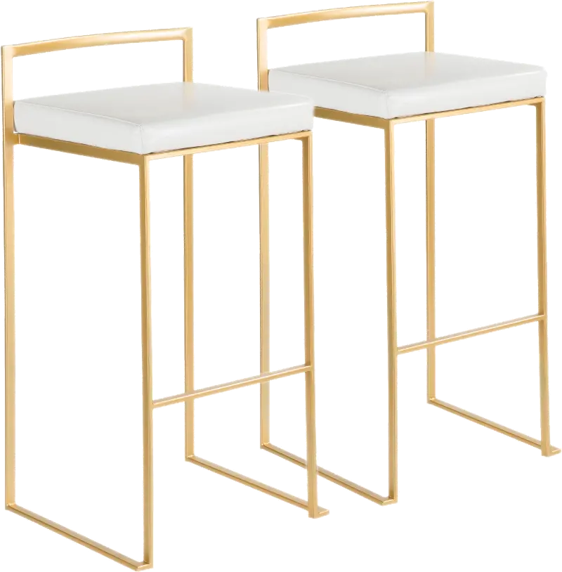 Fuji Gold and White Bar Stool with Low Back, Set of 2